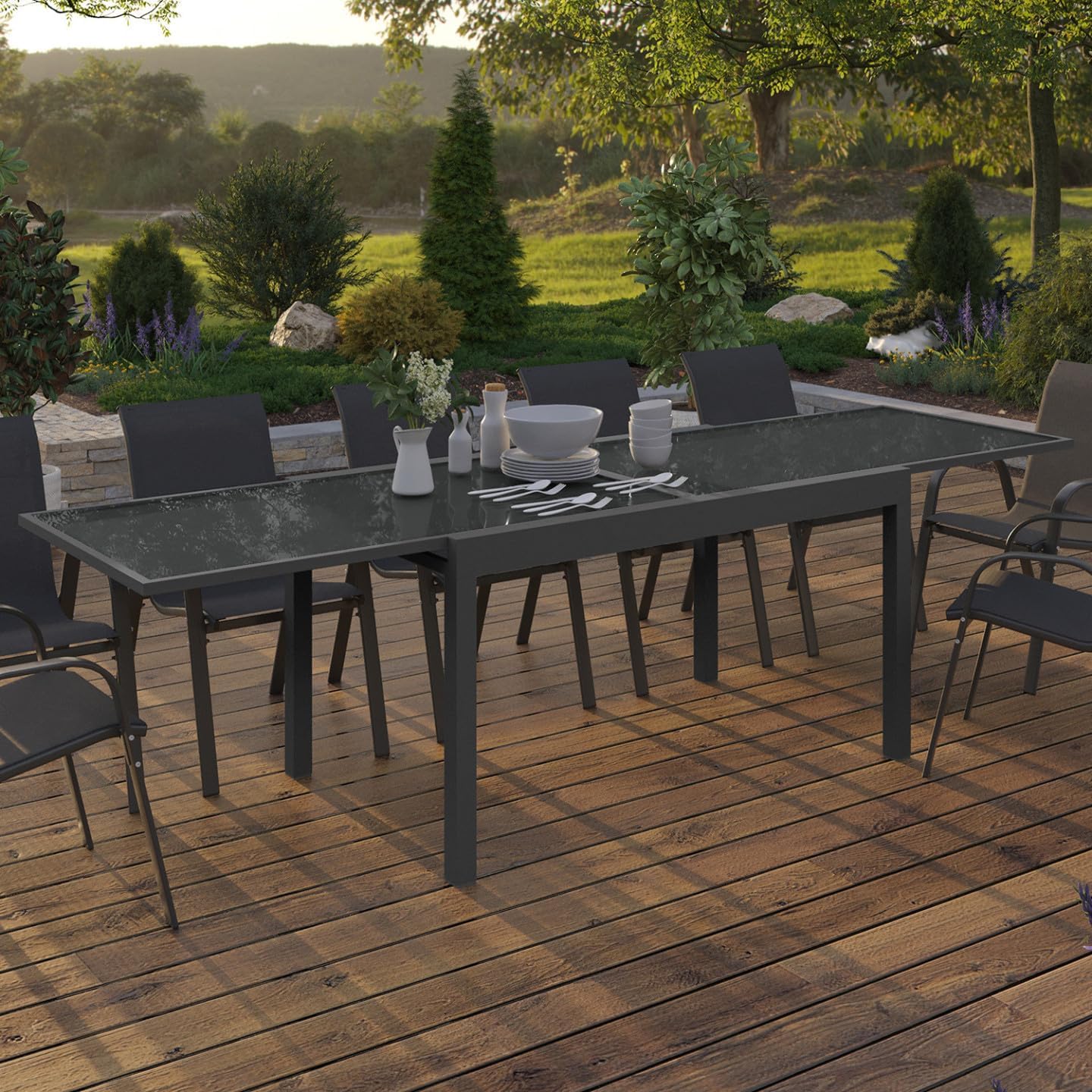 IDMarket - Madrid - table extensible 135-270 cm 8 à 12 pers. anthracite
