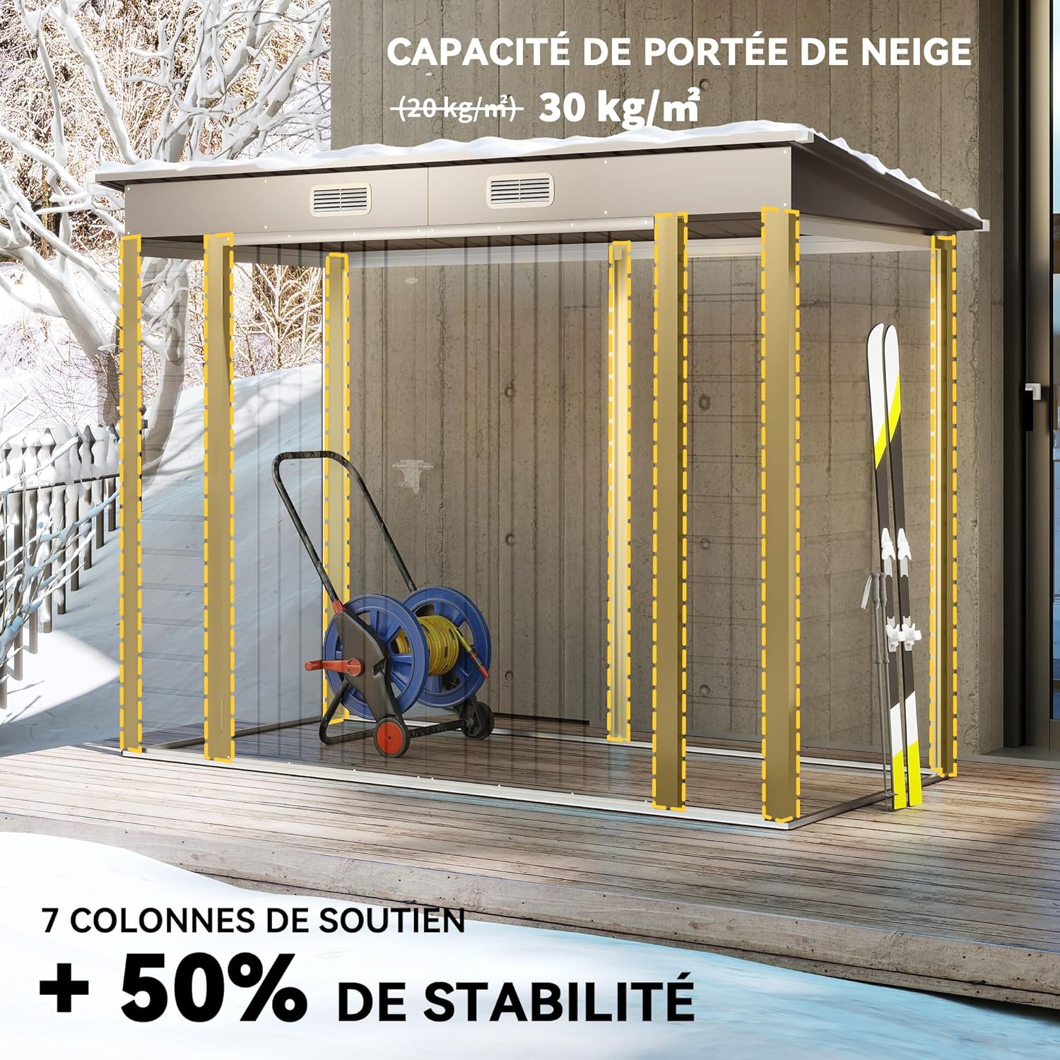 Outsunny - Abri de jardin métal 3 m² - 249x121x183 cm - acier galvanisé, portes verrouillables, aérations