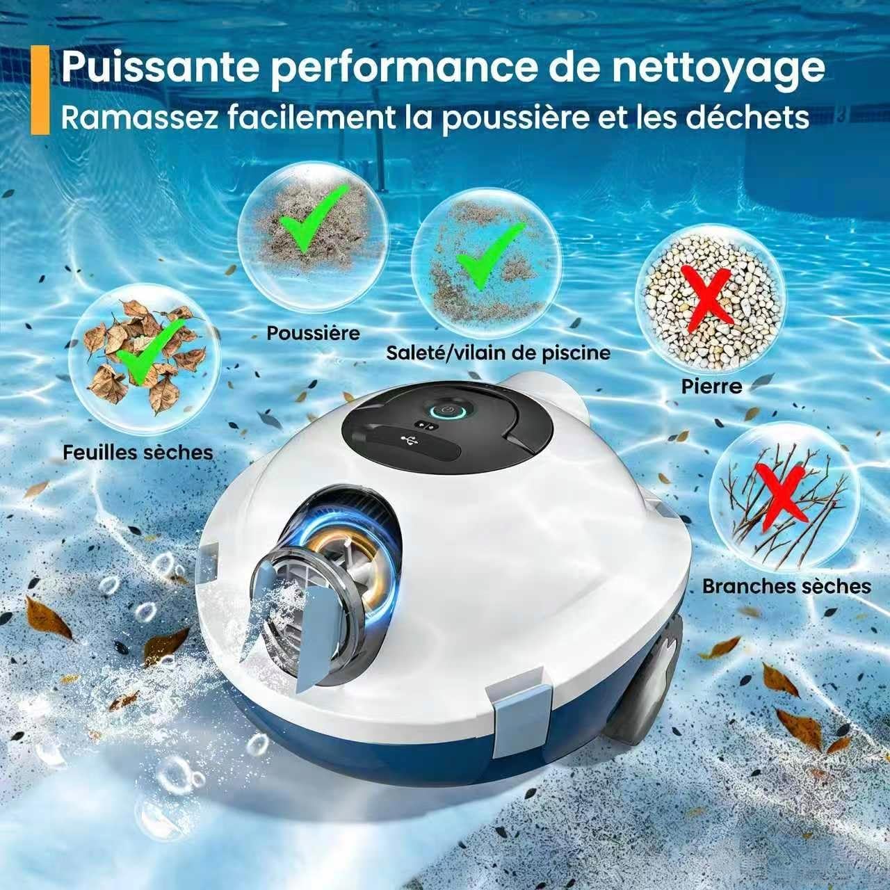 Robot Piscine MEDOXA - Auto-nettoyeur sans fil, 120 min autonomie, fonds plats jusqu’à 100 m², auto-stationnement.