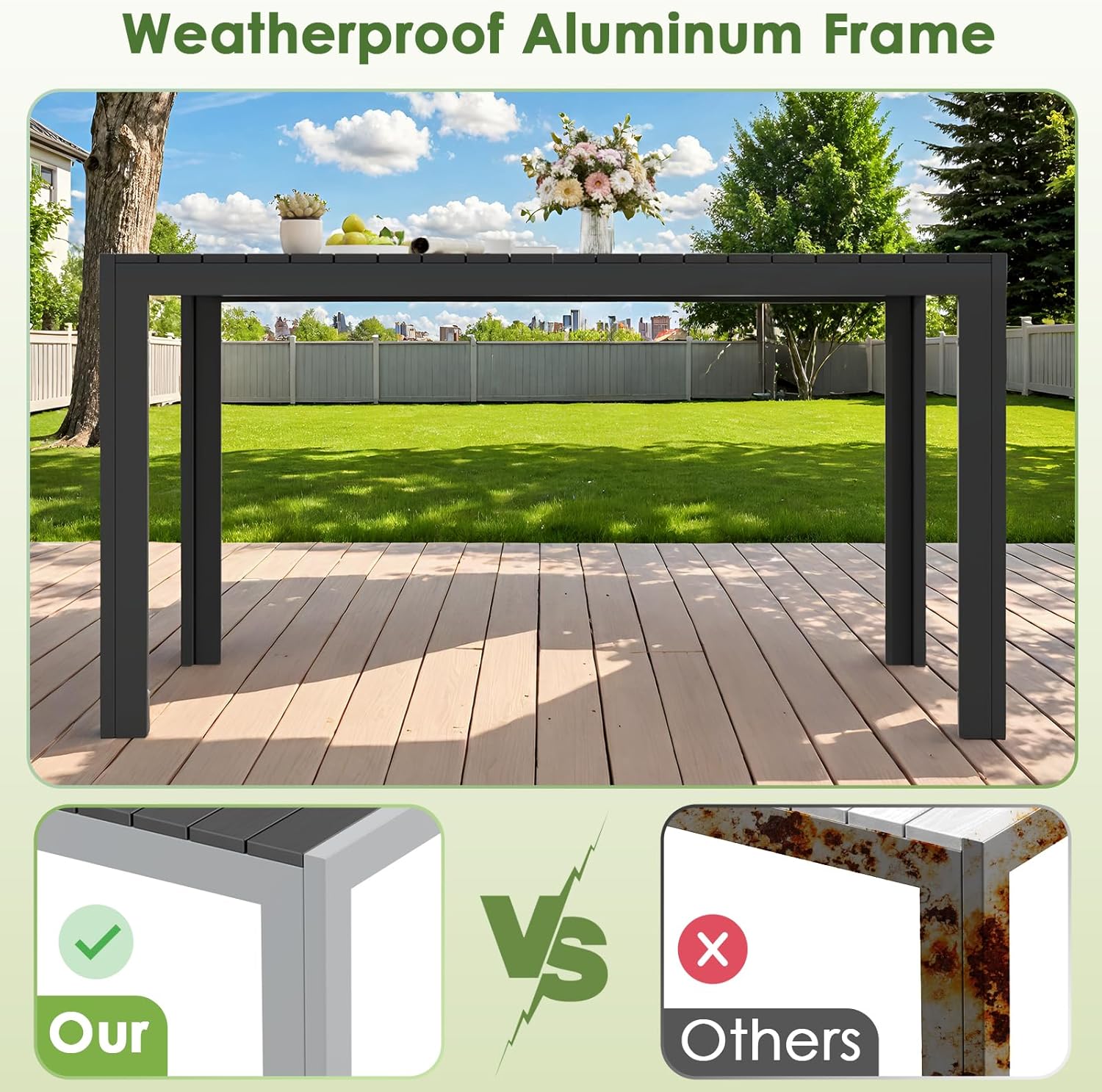 LIFERUN - Table jardin alu 140x90x75 cm WPC, 6 pers, noire