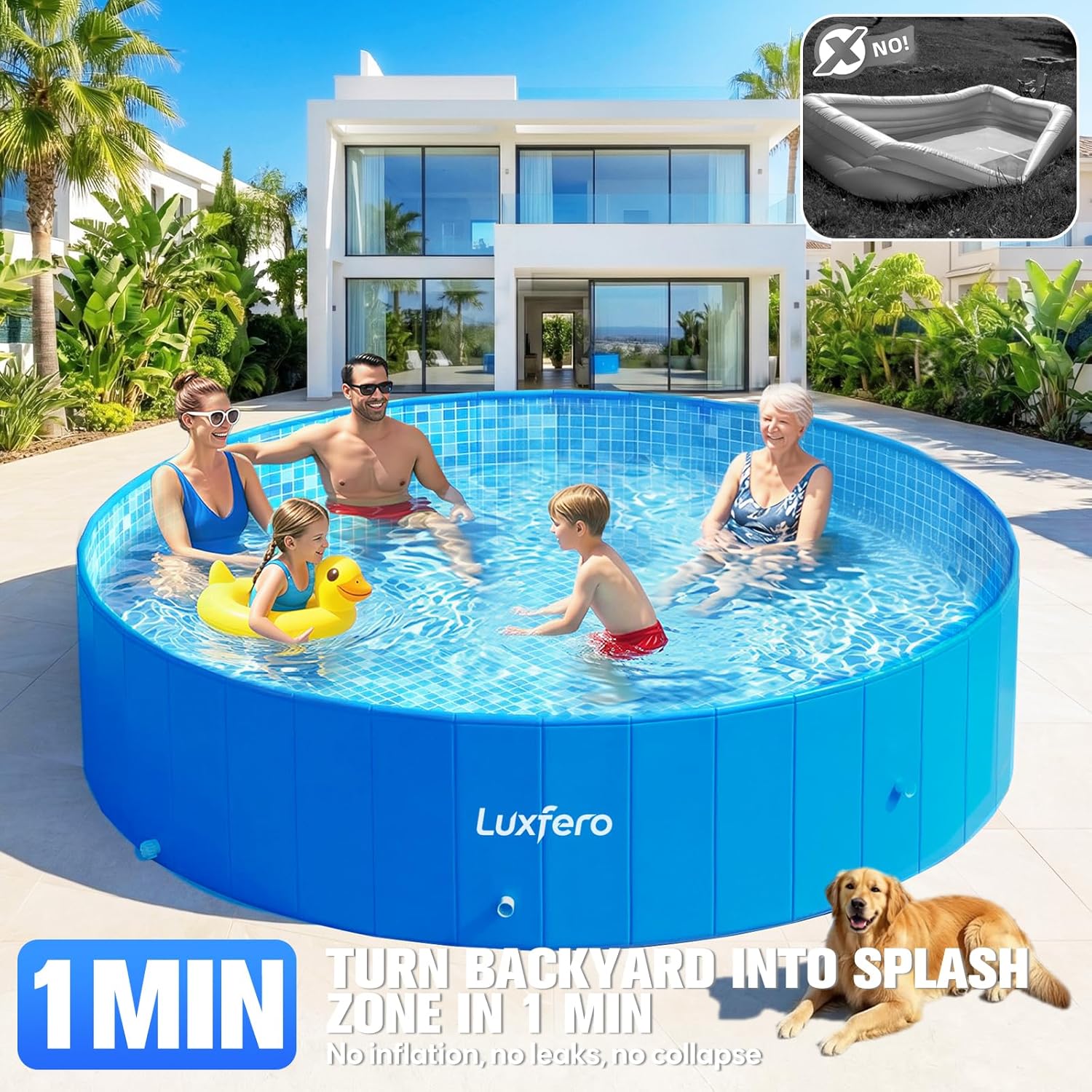 Luxfero - Piscine tubulaire ronde - 228x228x50 cm - cadre métal robuste, pliable
