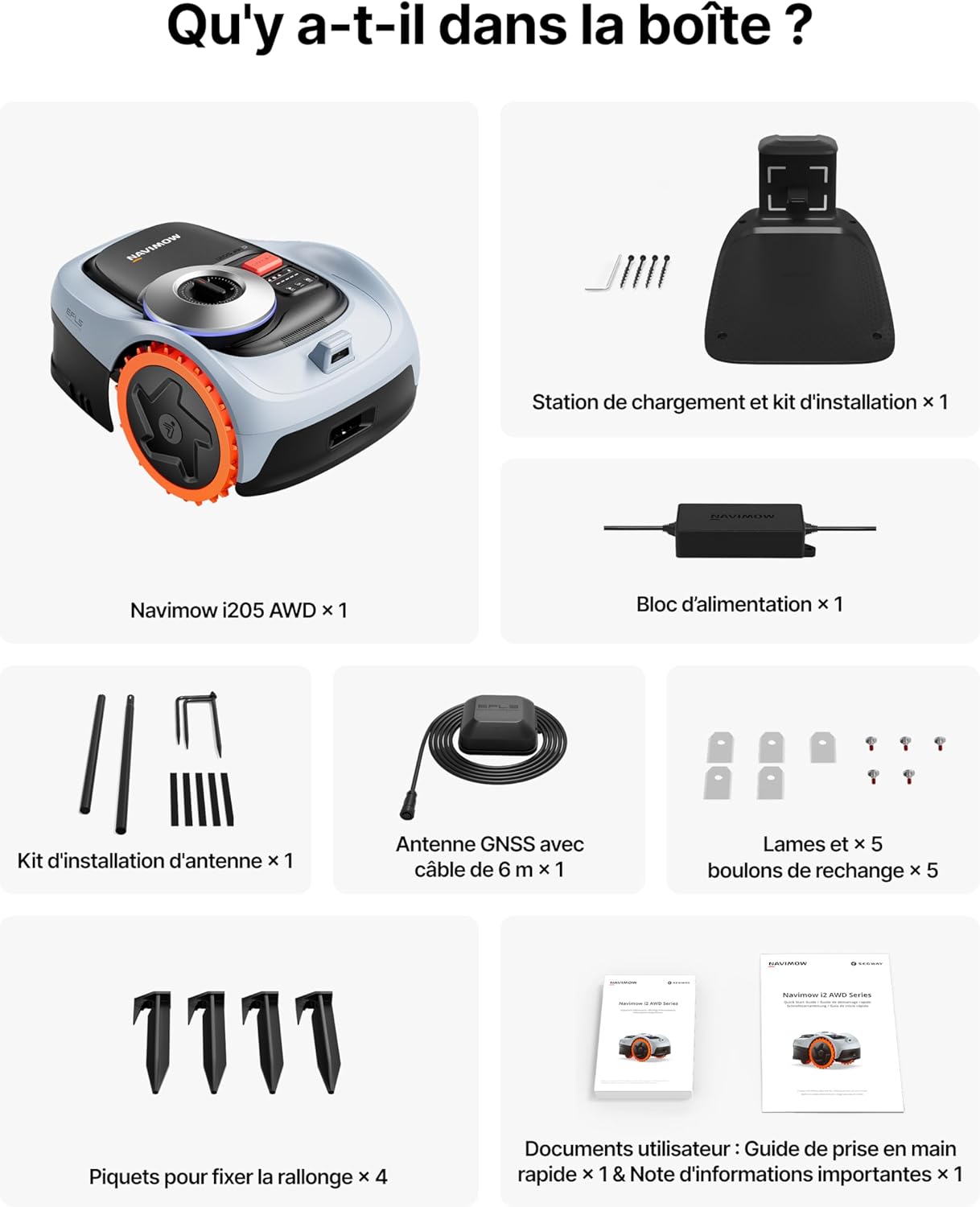 Segway - Navimow i205 AWD - robot tondeuse - 500 m², 45% pente, garage, EFLS NRTK+Vision