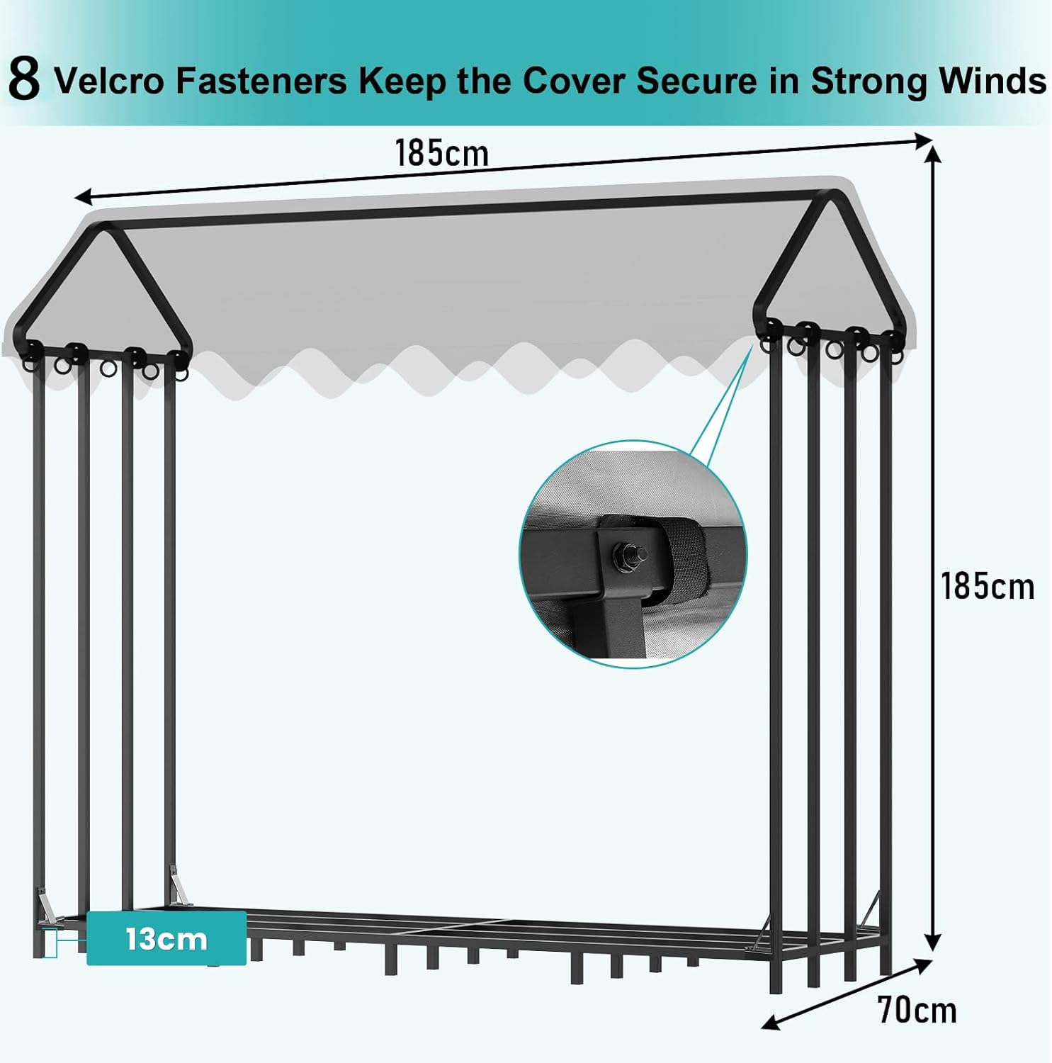 Himimi® Range-bûches d'Extérieur avec Housse de Protection Intégrée, 185 x 70 x 185 cm, Capacité 2,4 m³