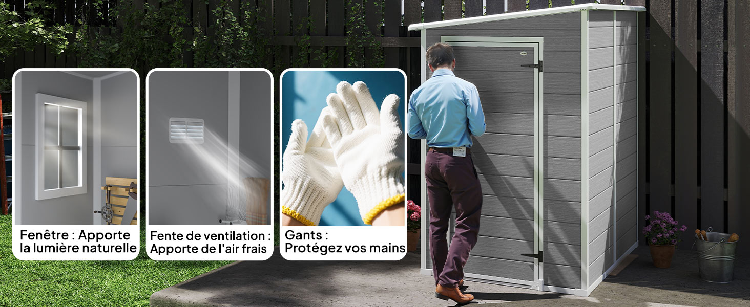 Schéma d'instructions à trois panneaux illustrant le processus de désinfection : personne pulvérisant du désinfectant, visualisation de la brume et séquence d'entrée à la porte.