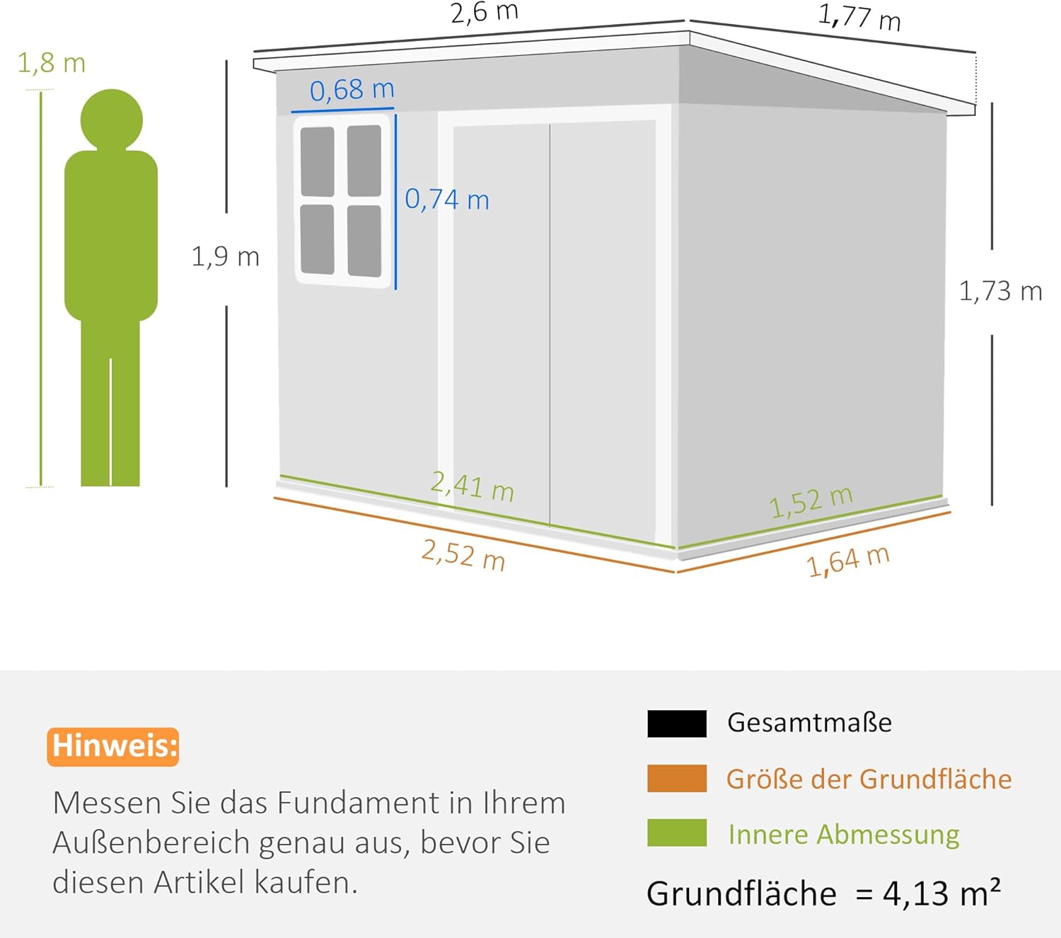 Outsunny - Abri de jardin métal 260x177x190cm, 4,13m², fenêtre, toit appentis, porte verrouillable