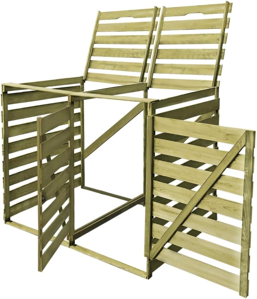 vidaXL - Abri poubelle double bois imprégné - extérieur jardin - pour 2 bacs, porte frontale