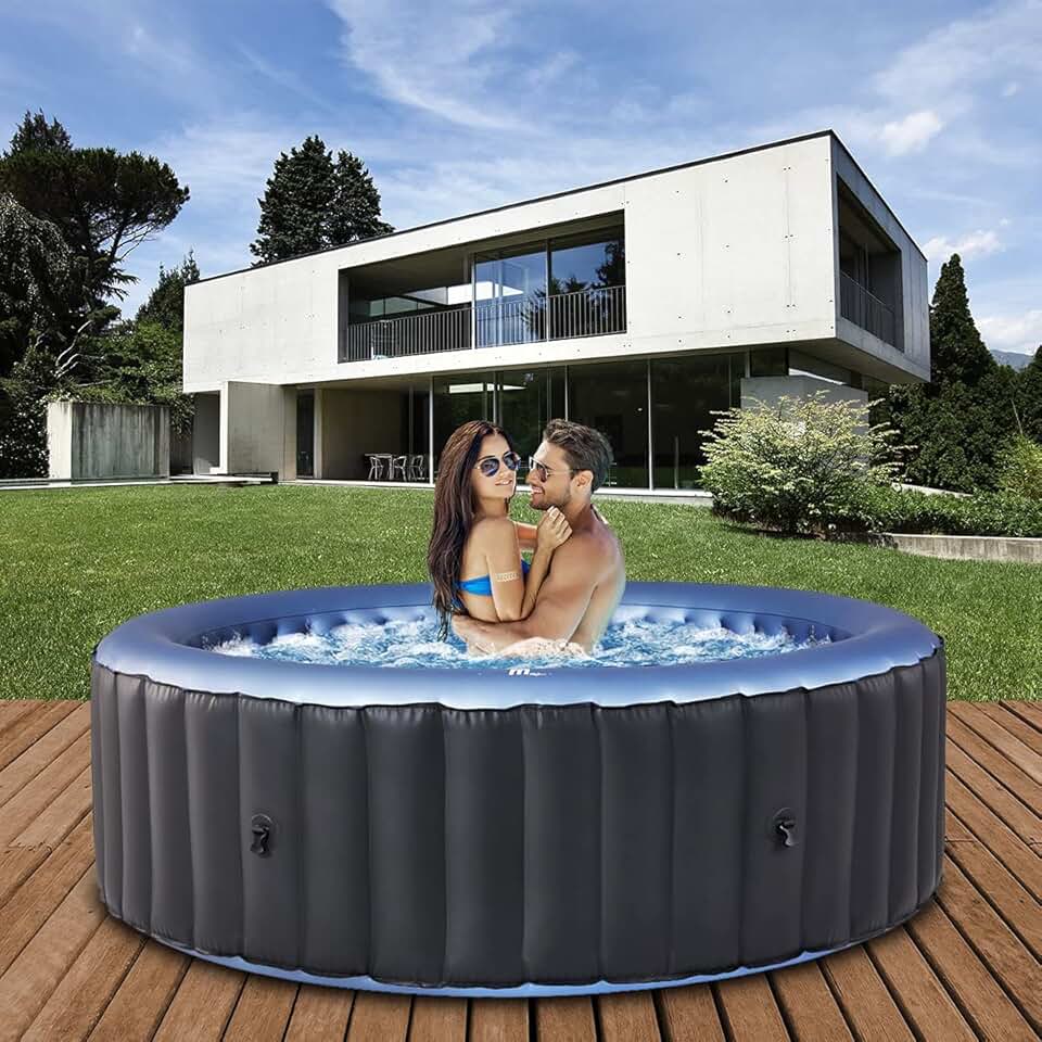 Miweba MSpa Spa Gonflable Extérieur Bergen C-BE041 | Rond ⌀ 180,0 cm - Spa Gonflable 4 Personnes - Nettoyage UV-C - Jusqu'à 1077 L - 40°C - Télécommande - 118 Jets (4 Personnes)
