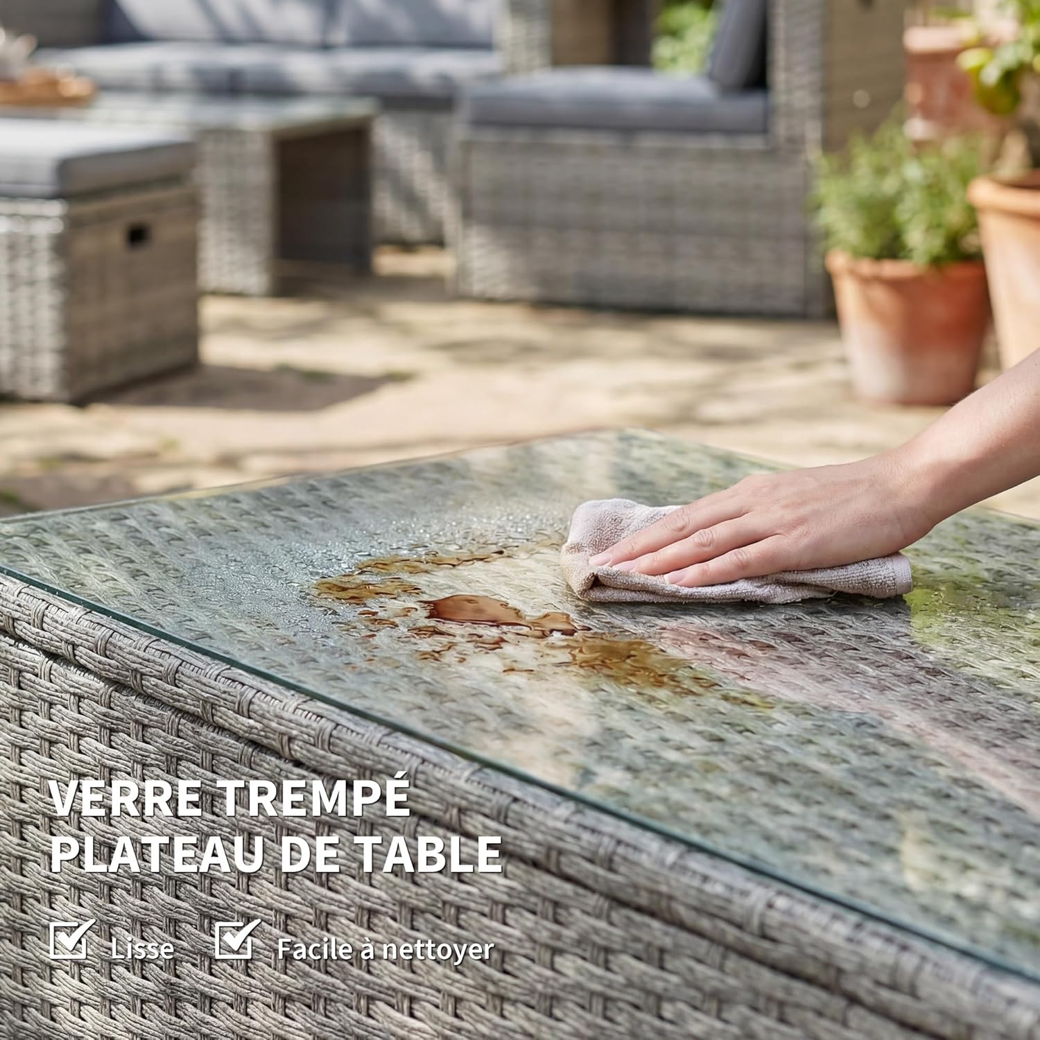 Outsunny - salon de jardin 6 pièces - canapé, fauteuils, table, gain de place, résine tressée, gris