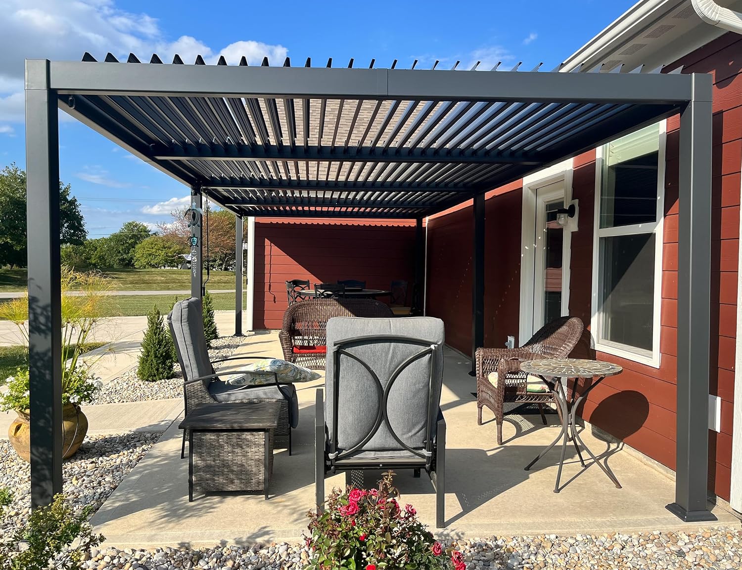 PURPLE LEAF - Pergola bioclimatique série - 3,5x8,5m - aluminium, lames orientables, jardin, terrasse, gris