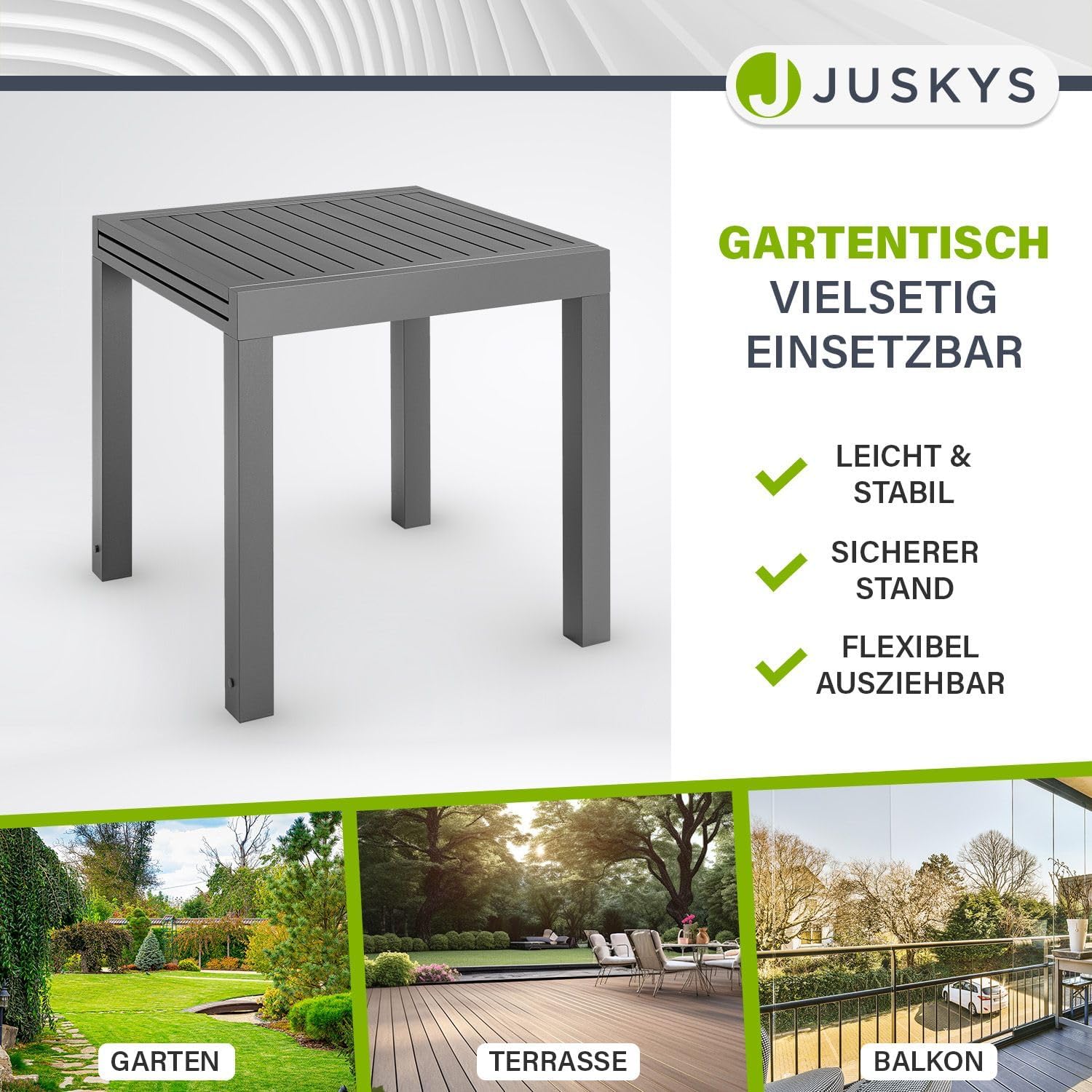 Juskys - Table de jardin Laki - 70x70 cm extensible - Aluminium anthracite