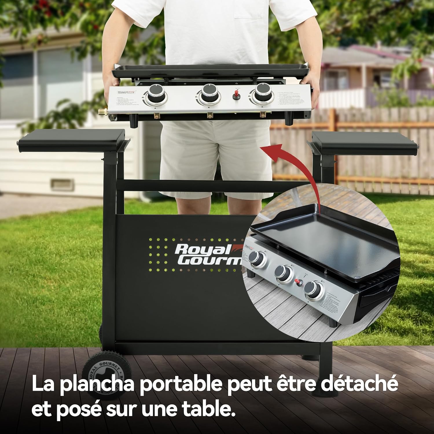 Royal Gourmet - Plancha sur chariot 62x35,5cm - 3 brûleurs puissants 7,5kW