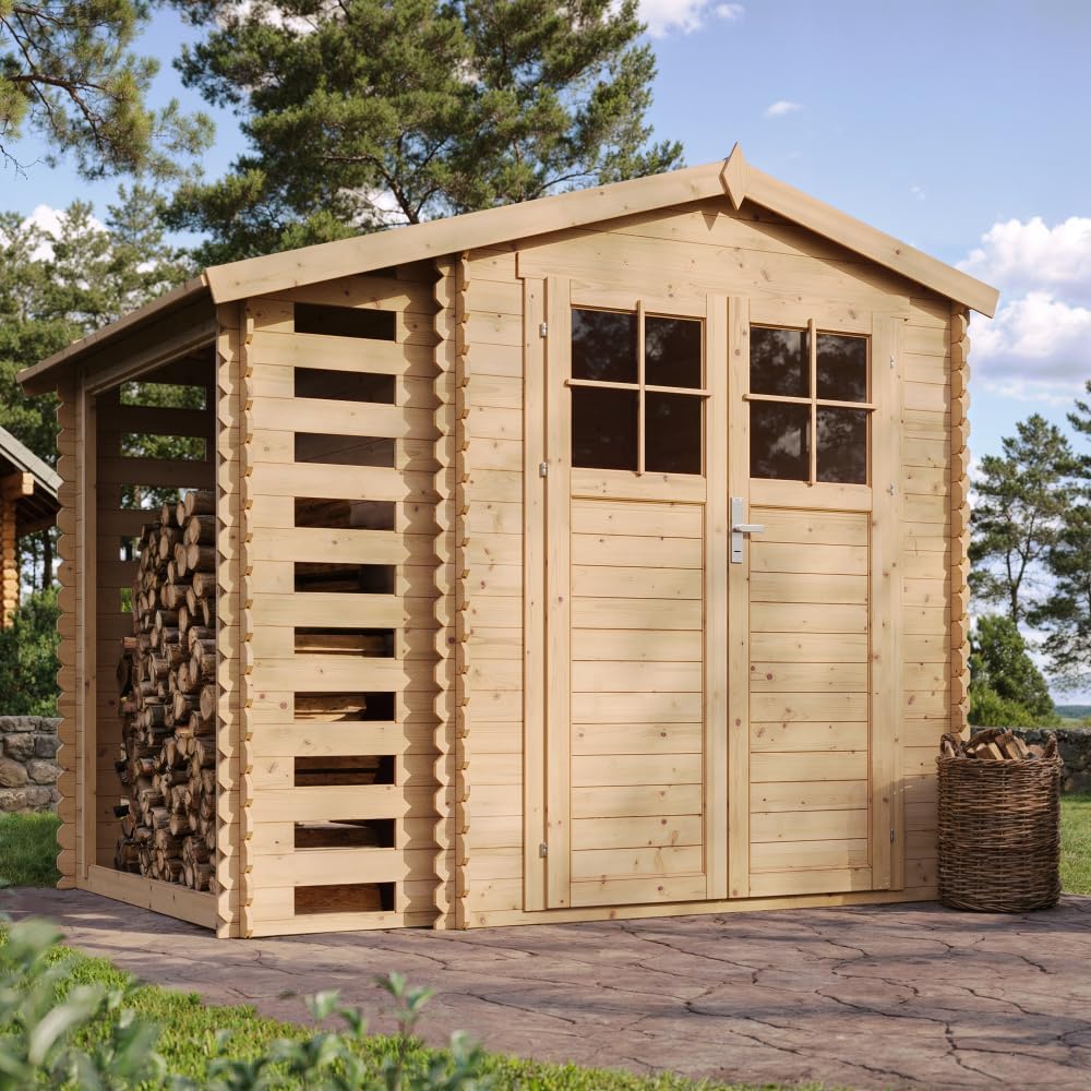 TIMBELA - M386F - 206x272x218 cm - Abri bois, porte verrouillable, range bûches, I206xL272xH218