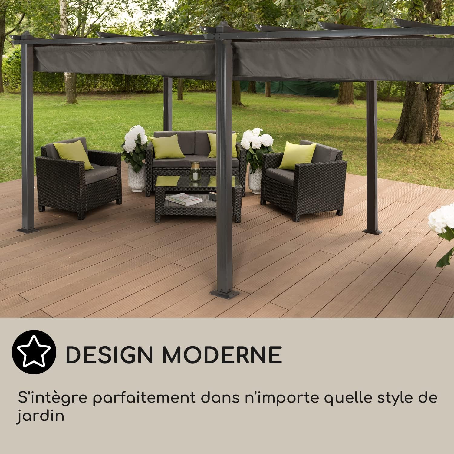 Blumfeldt - Pergola aluminium 3x6m, toit rétractable, UV, imperméable