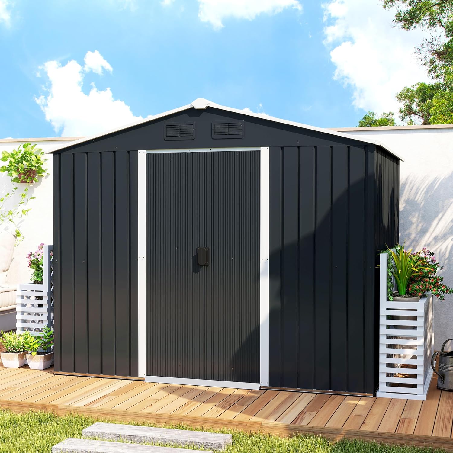 Outsunny - abri de jardin acier - 236x174x190cm - portes coulissantes