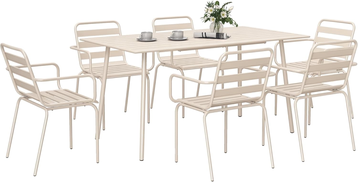 Outsunny - Ensemble salle à manger 7 pcs - table + 6 chaises empilables acier beige