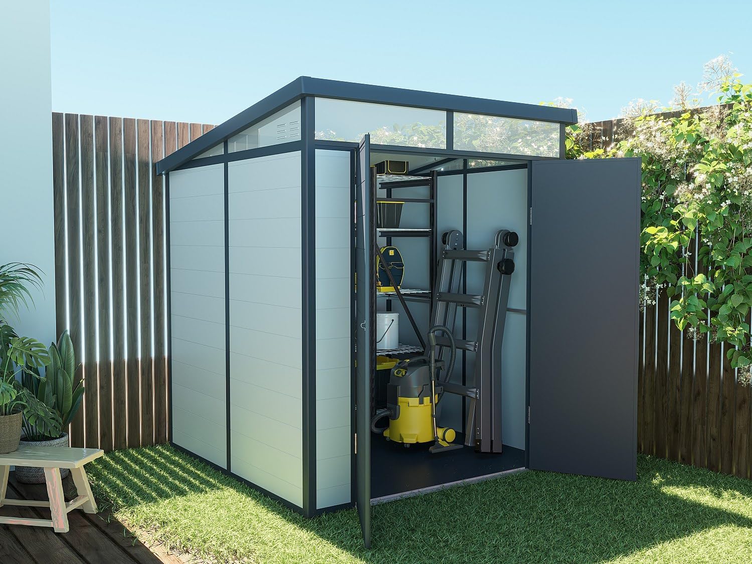 Vente-unique - Abri de Jardin en résine Gris 3,65 m² avec Plancher - MINARO