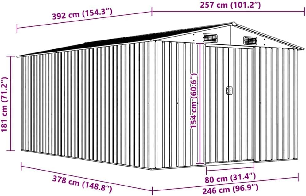 vidaXL Abri de Jardin 257x392x181 cm Métal Anthracite Terrasse Cabane à Outils