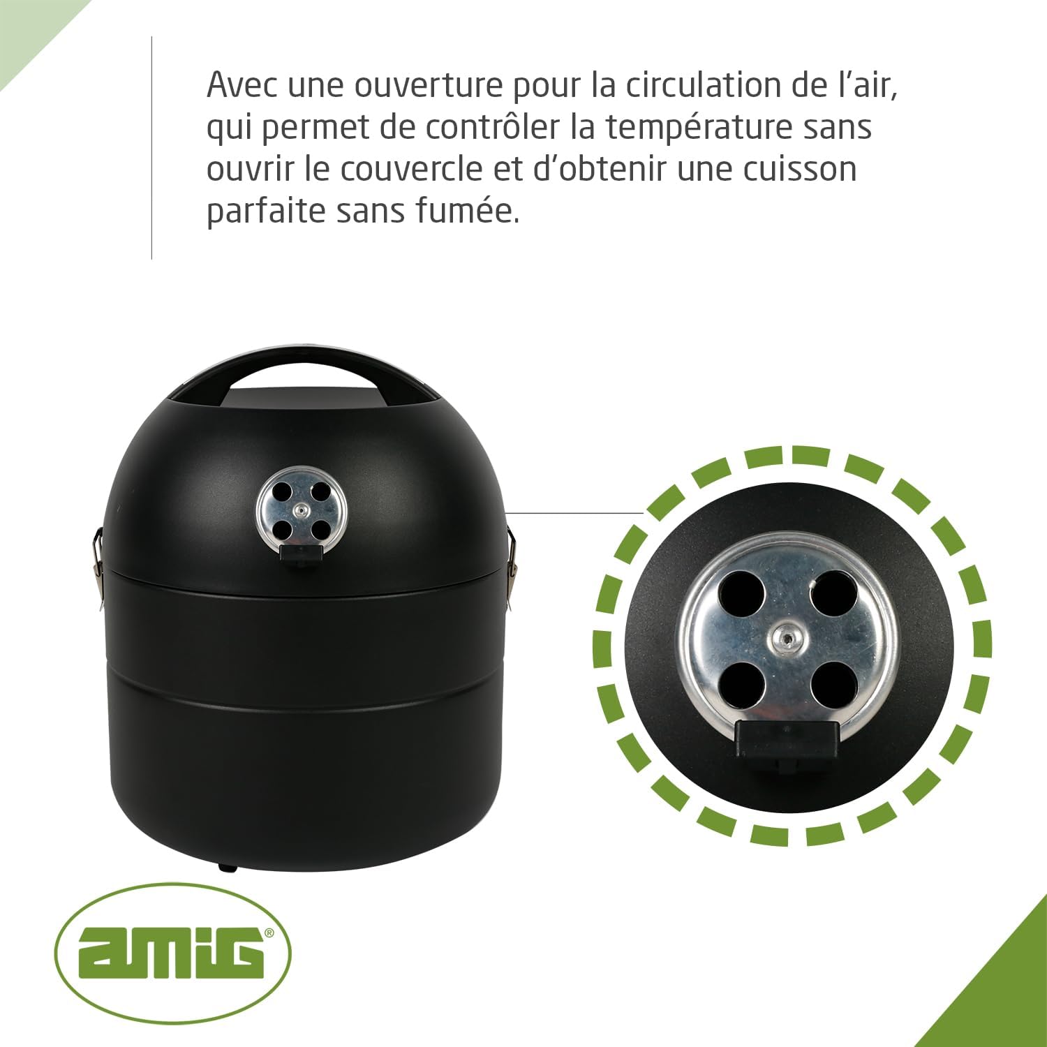 Amig - Fireplus barbecue portable, Ø34,5x42,8cm, grille Ø29cm, couvercle, ventilation