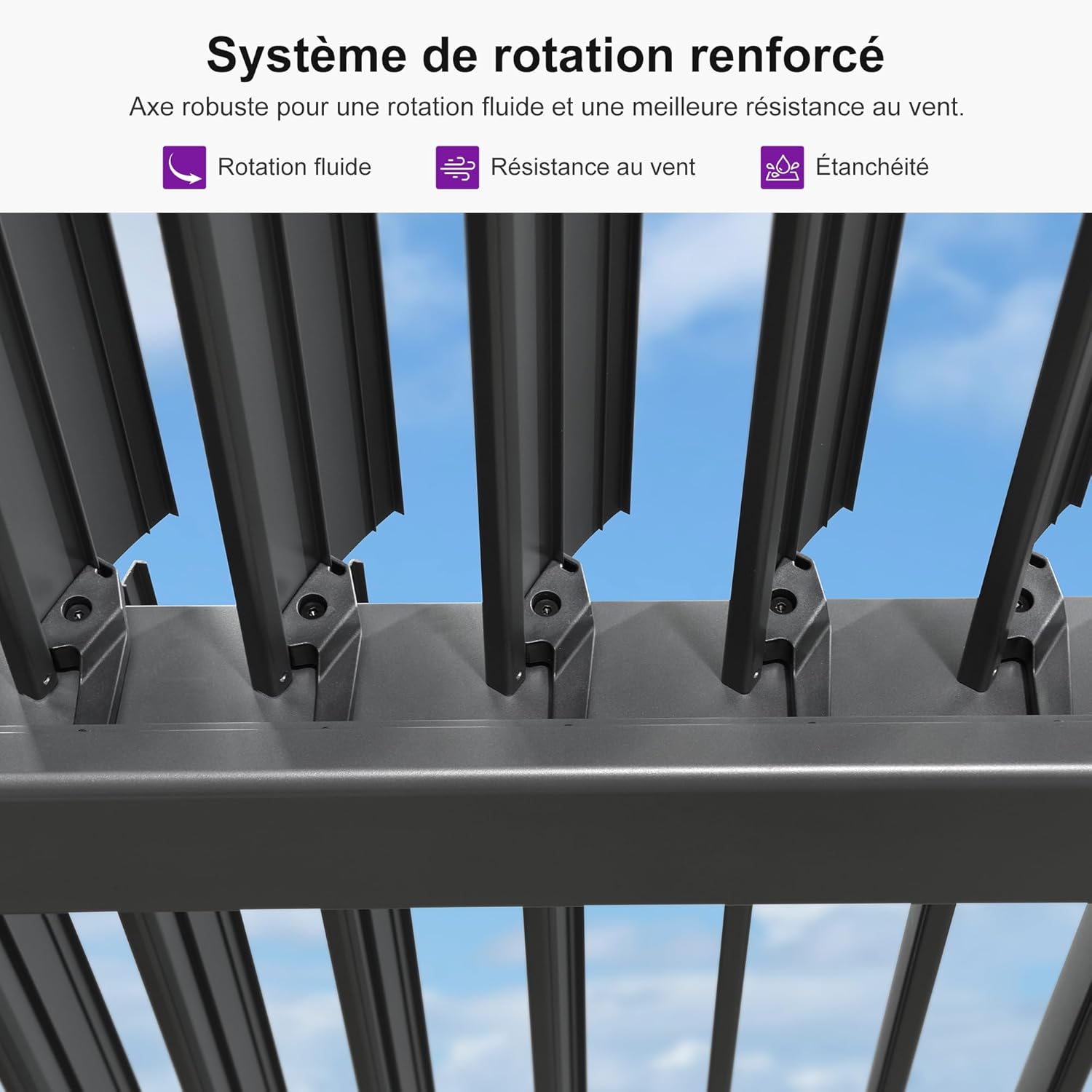 PURPLE LEAF - Pergola adossée 3x3.65m aluminium lames orientables durable