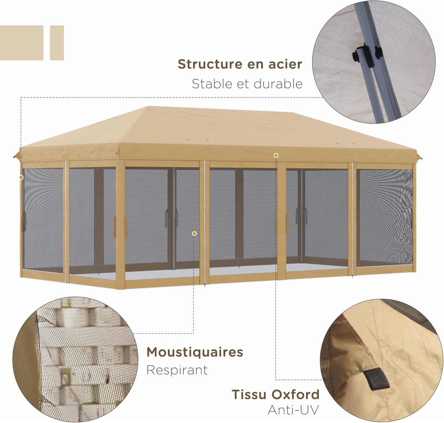 Outsunny - Tonnelle pliante 6x3m - anti-UV, moustiquaires, sac transport