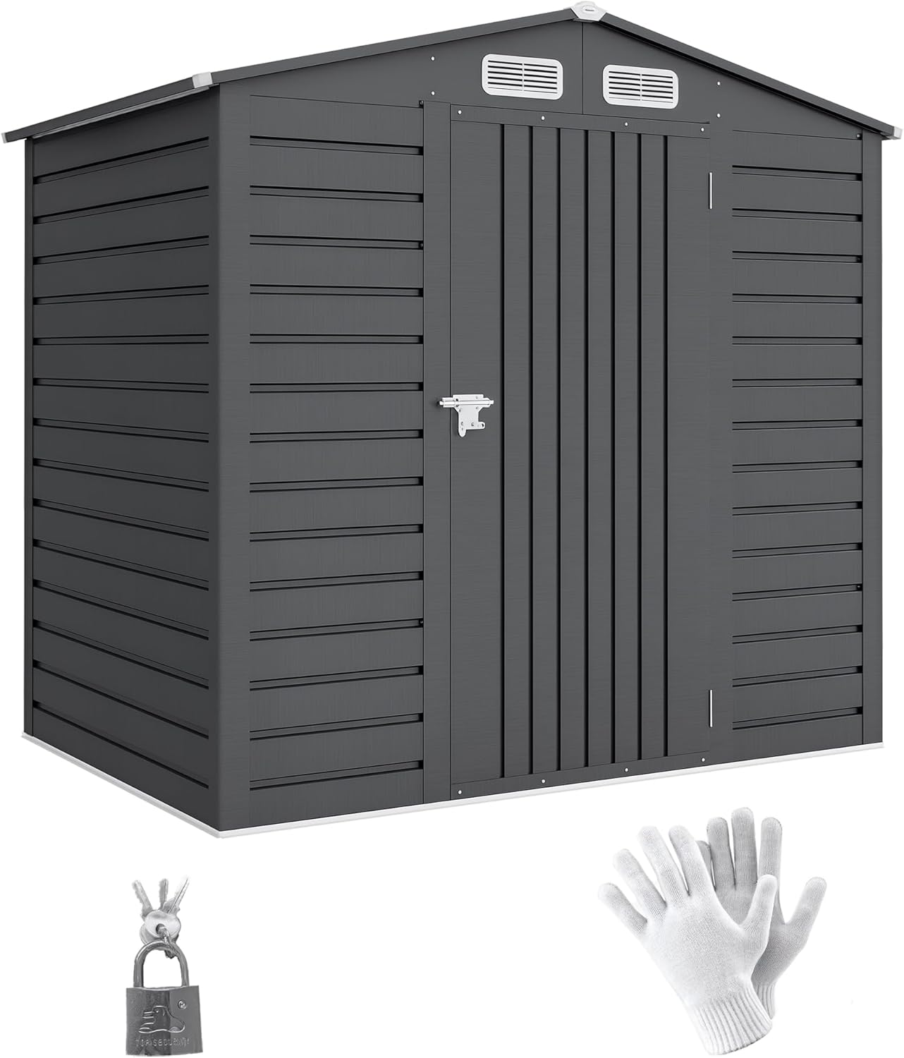 Outsunny Abri de Jardin en métal 2,27 m², Structure en Acier galvanisé améliorée, abri à Outils extérieur, toiture 2 pans avec aérations, Gants et Cadenas Inclus, 190x131x188cm, Gris