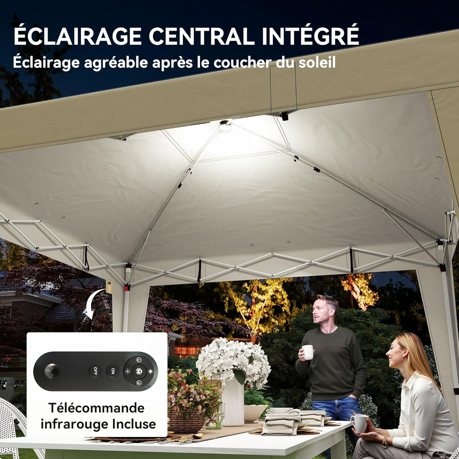 Outsunny - Tonnelle Pop-up 3x3m UV50+, éclairage, sac, réglable