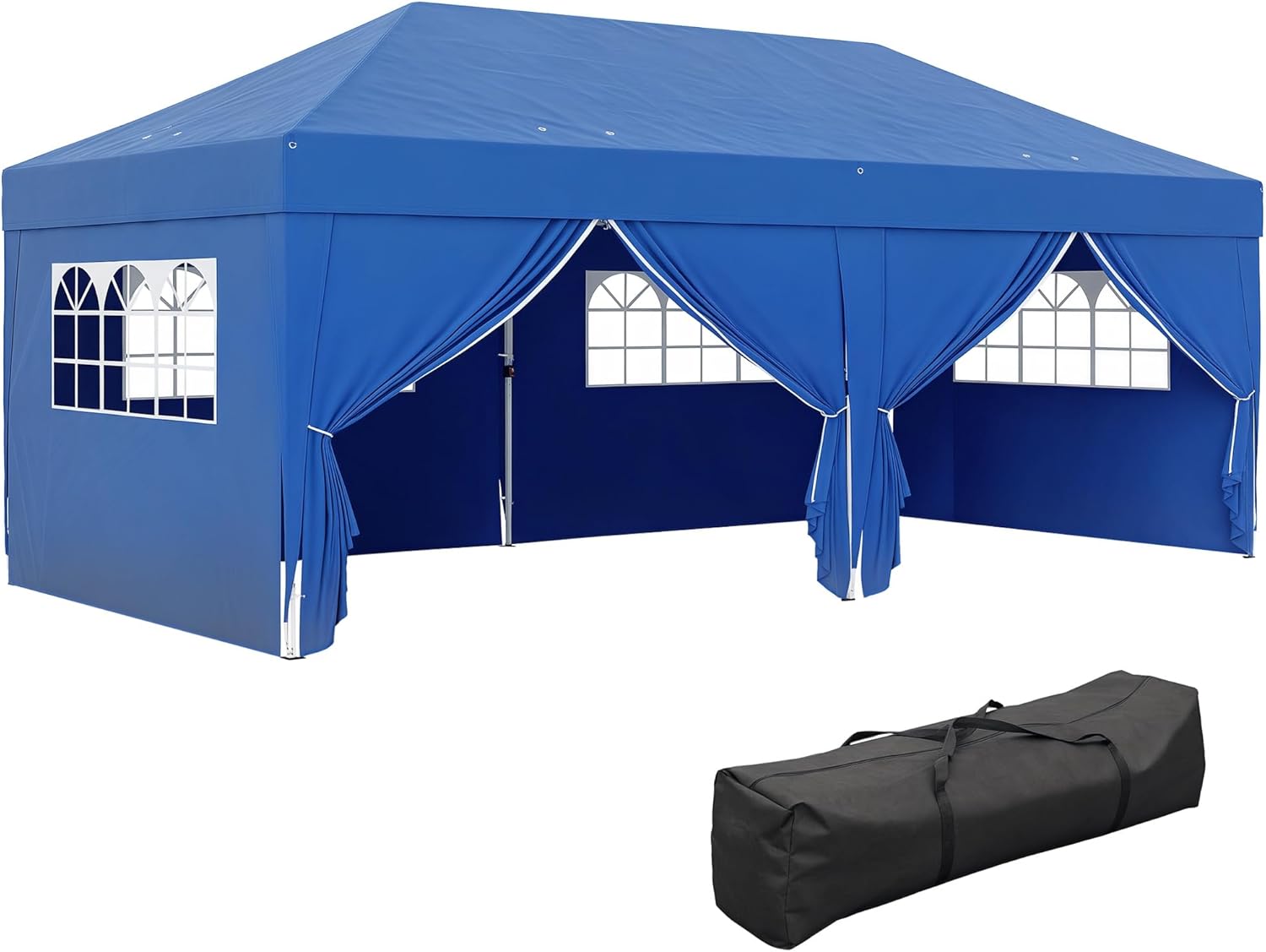 Outsunny Tonnelle de Jardin Exterieur tonnelle Pliante 3 x 6 m Pop-up avec 6 parois latérales, Trous de Drainage, Sac de Transport Inclus, Barnum Pliant pour Camping Festival Mariage, Bleu