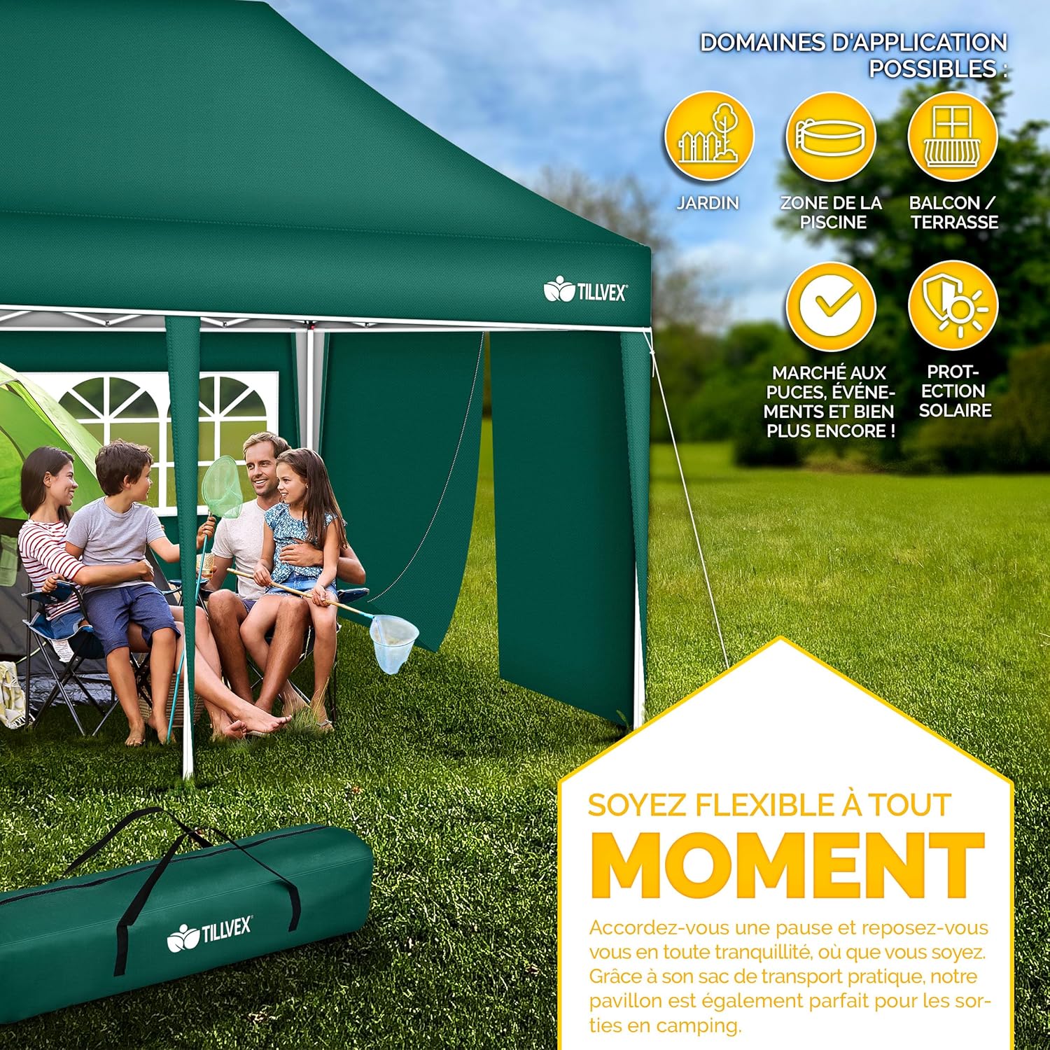 tillvex - Tonnelle pliable 3x6m - étanche, UV50+, panneaux latéraux