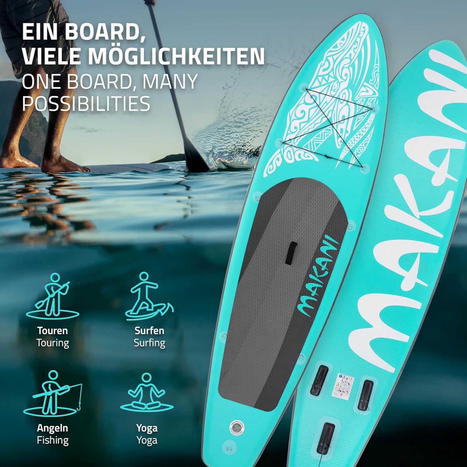 ECD Germany - Stand Up Paddle Board - 305/308/320/380 cm - PVC, jusqu’à 150 kg, 10/15 cm, sac, pompe