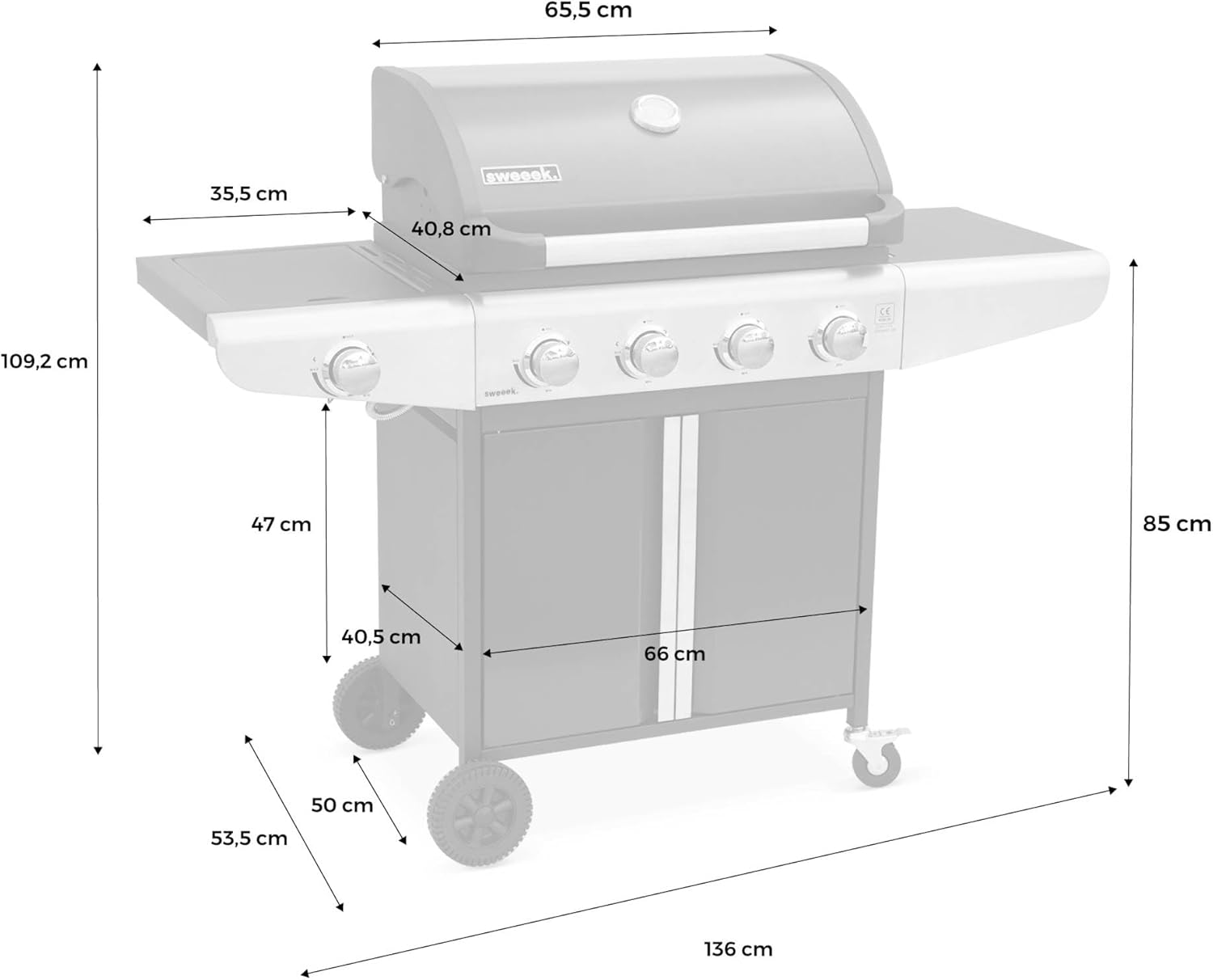 Alice's Garden - Bazin Gris anthracite - cuisine 5 brûleurs, rangement, roues, thermomètre
