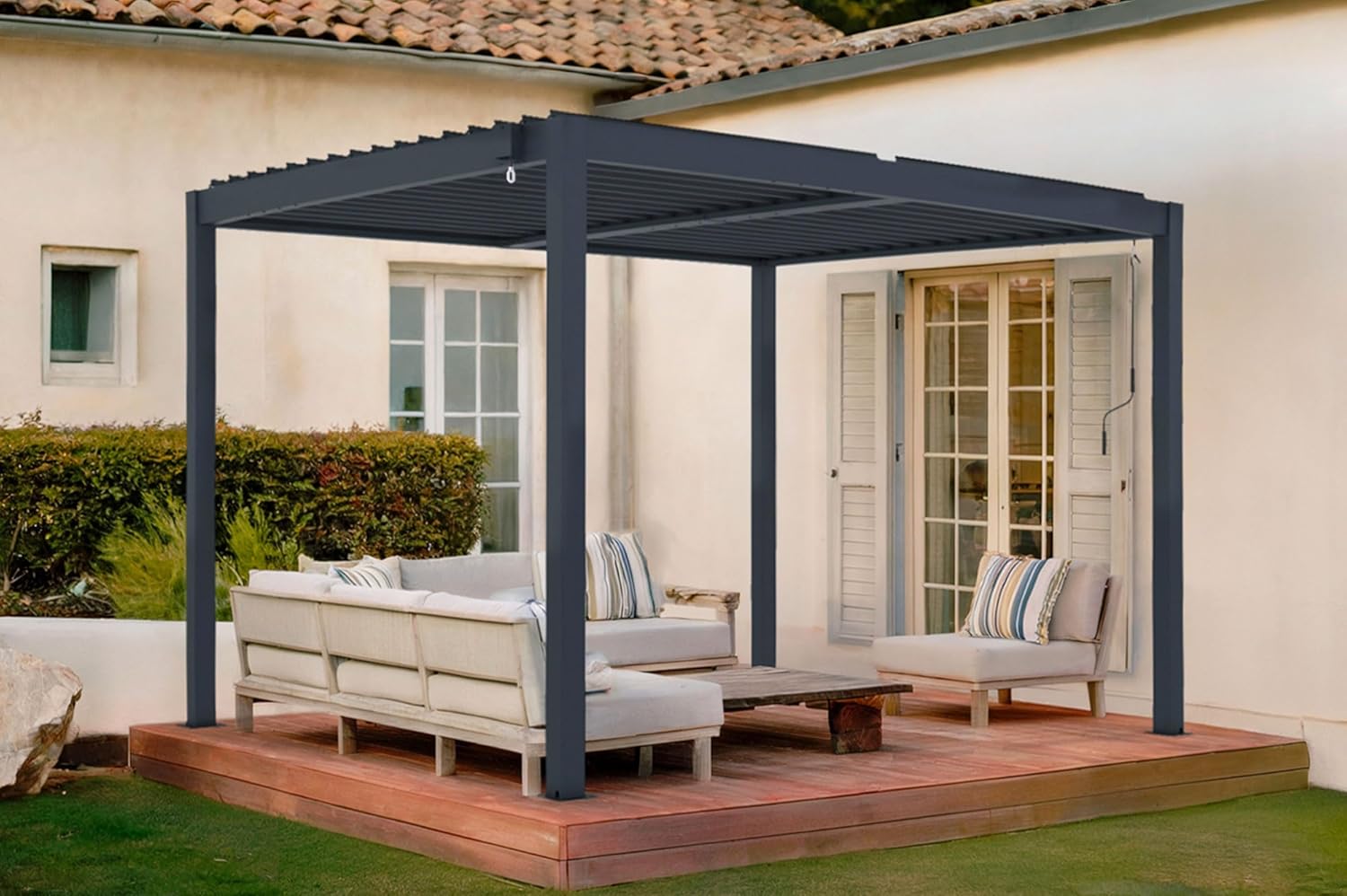 CAZEBOO - Piana série - 3x2,5 m - aluminium gris, lames orientables - PIANA