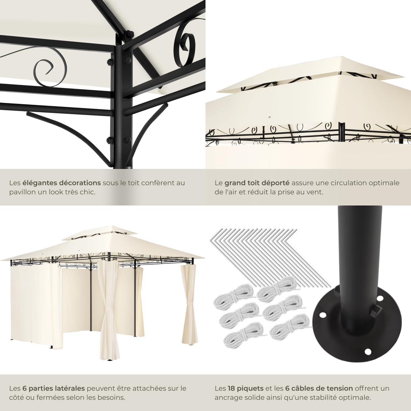 tectake - Tonnelle de jardin acier 4x3m imperméable UVP 50+, rideaux