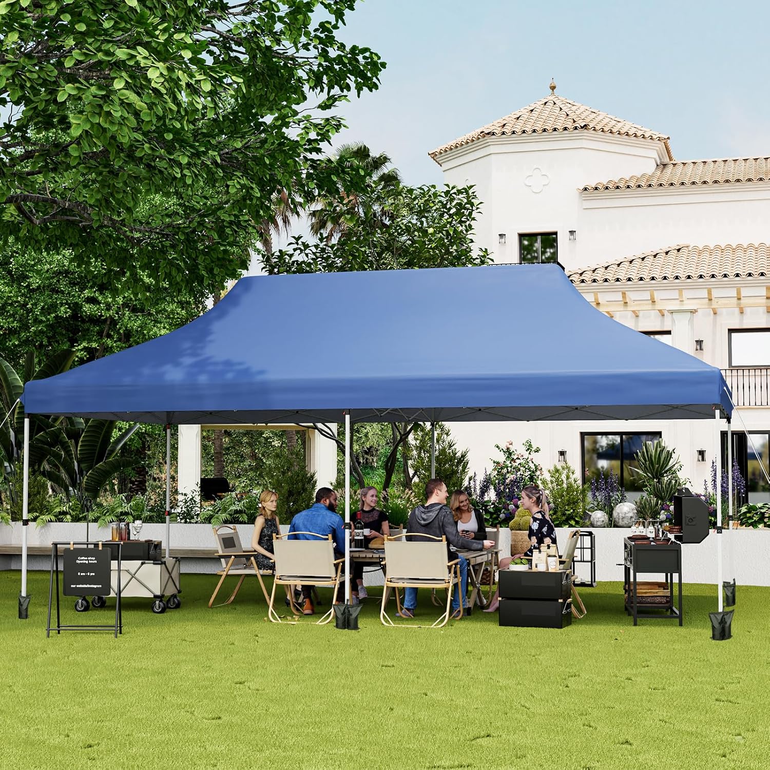 GOPLUS - tonnelle pliante - 3x6m - imperméable, avec sacs, bleu