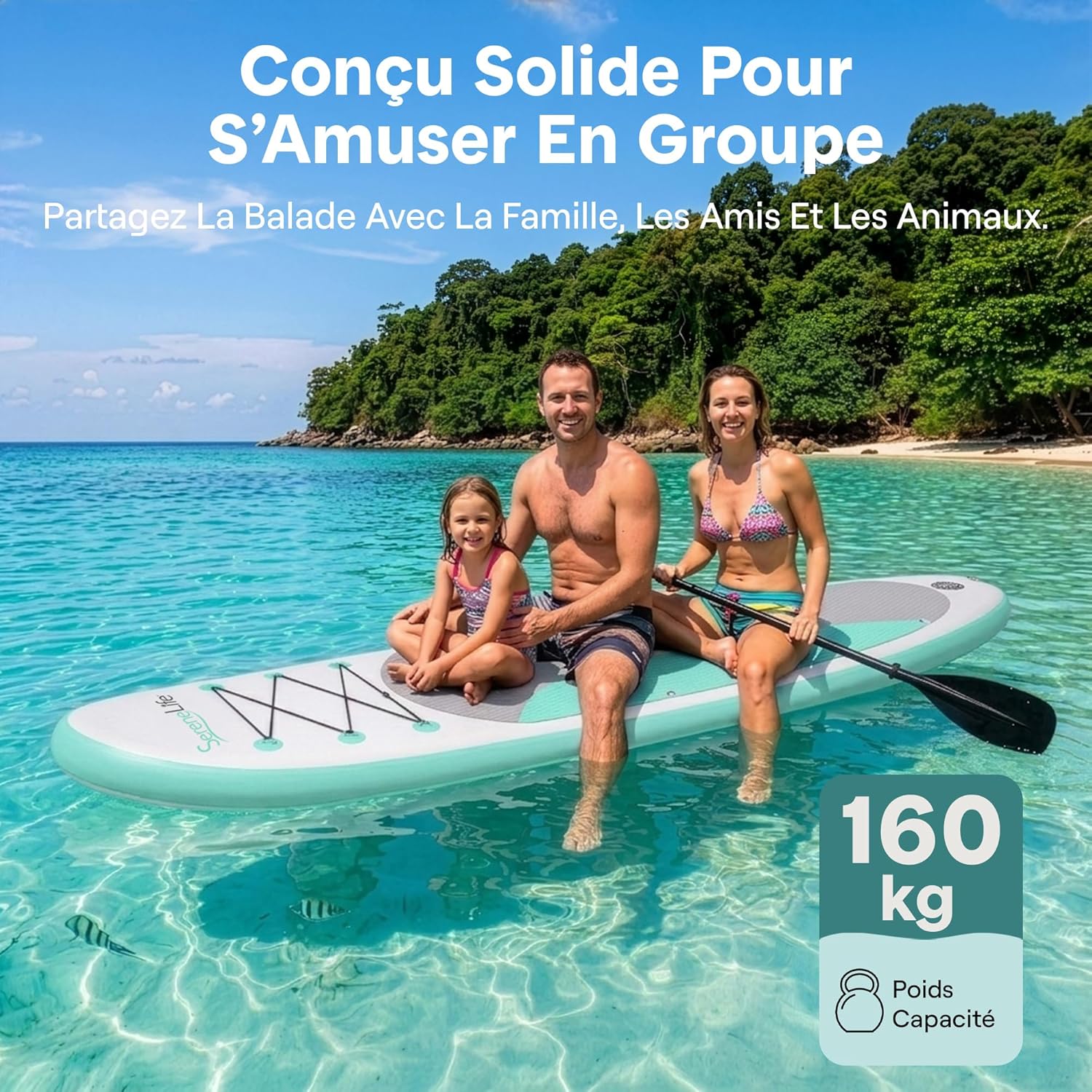 SereneLife Stand Up Paddle Gonflable Adulte 6” – Planche de Paddle avec Accessoires Sup, Sac de Transport, Pont Antidérapant, pour Mer, Lac, Rivière