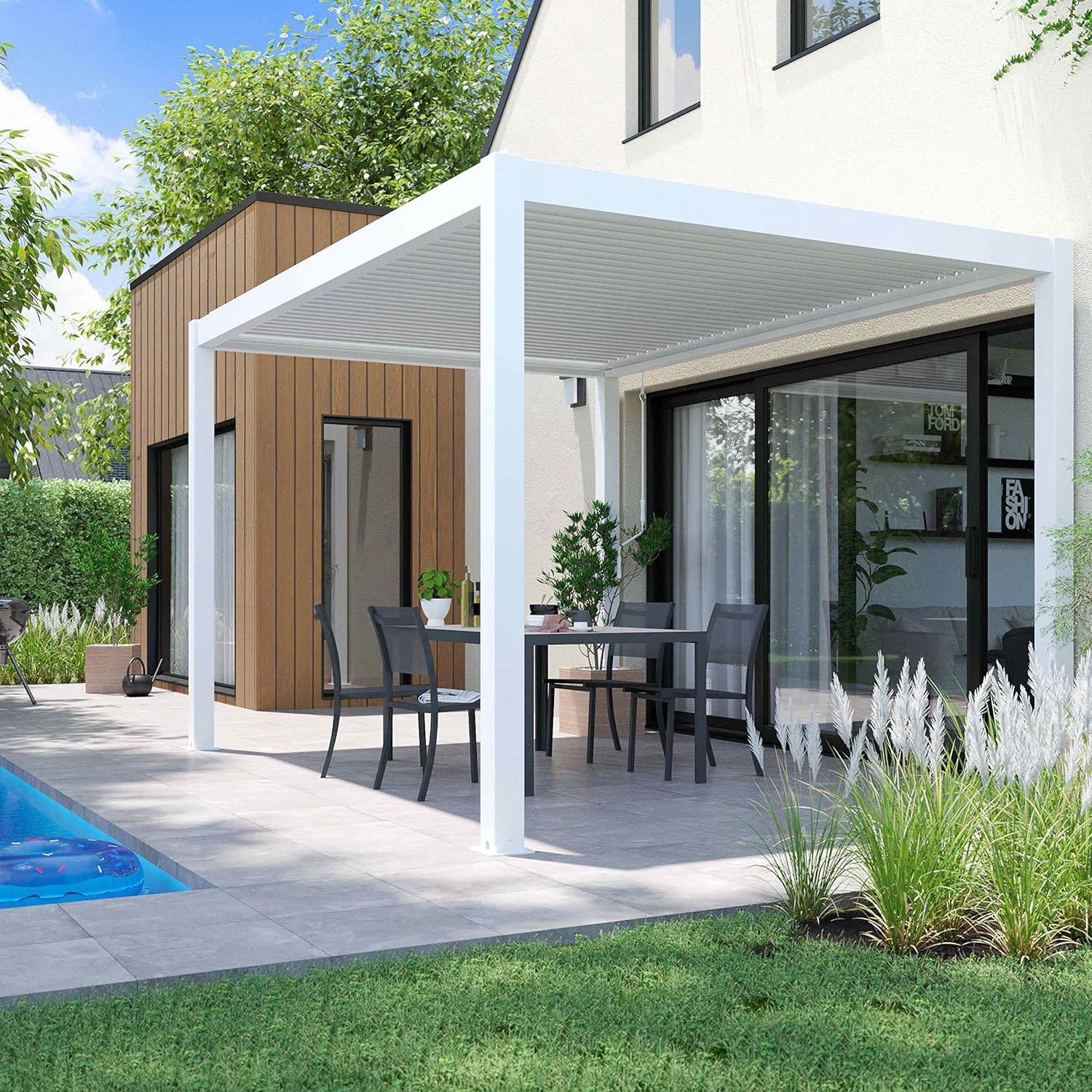 Oviala - Pergola bioclimatique autoportée blanche - 3x4m - résistance météo