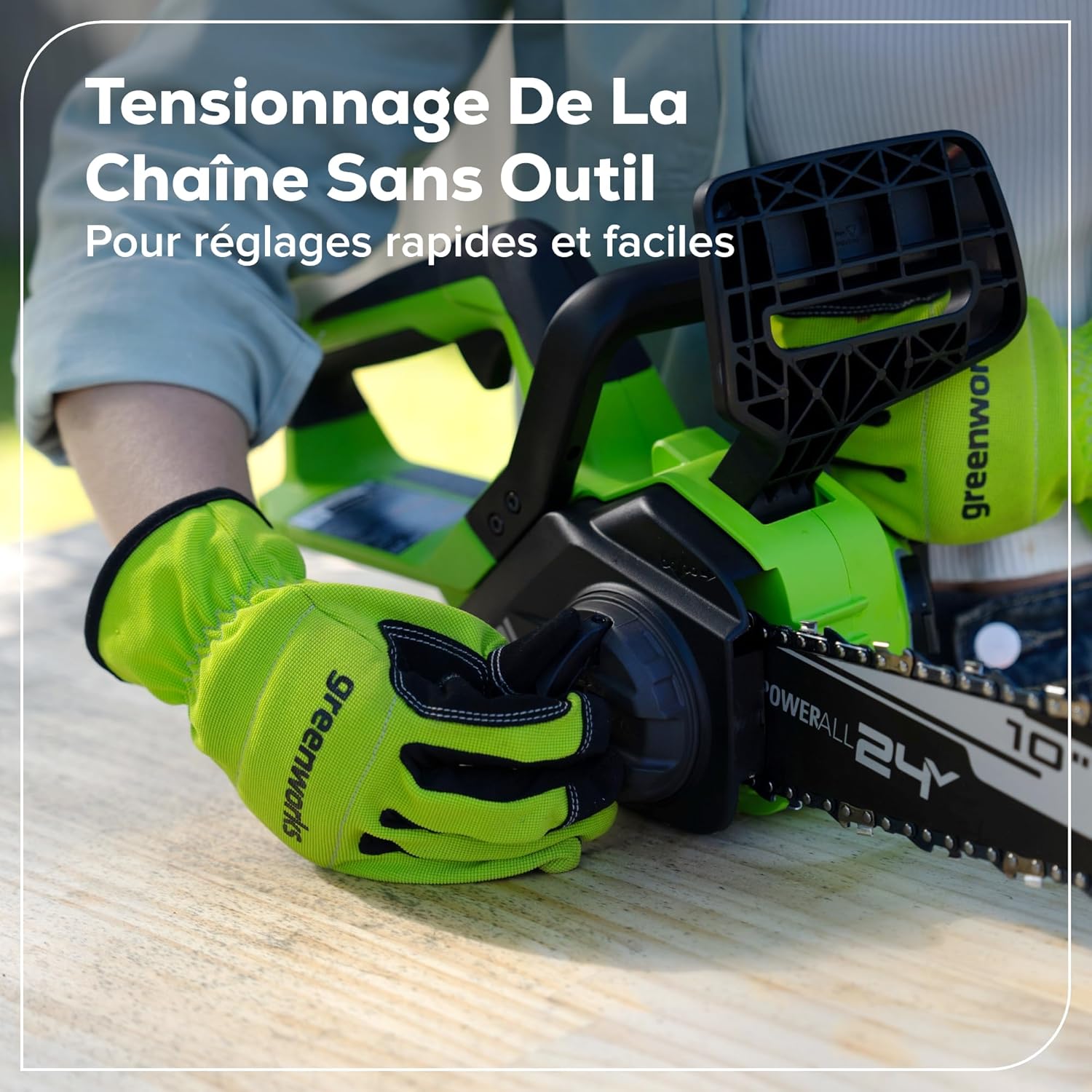 Greenworks 24V Scie à Chaîne Sans Fil, Scie Électrique à Batterie Brushless 25cm avec Graissage Automatique, Vitesse de Chaîne 7.8m/s, Outil Seulement