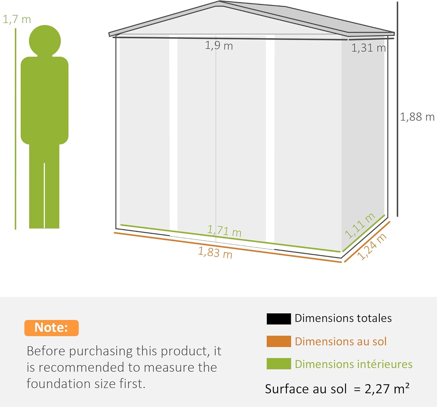 Outsunny Abri de Jardin en métal 2,27 m², Structure en Acier galvanisé améliorée, abri à Outils extérieur, toiture 2 pans avec aérations, Gants et Cadenas Inclus, 190x131x188cm, chêne