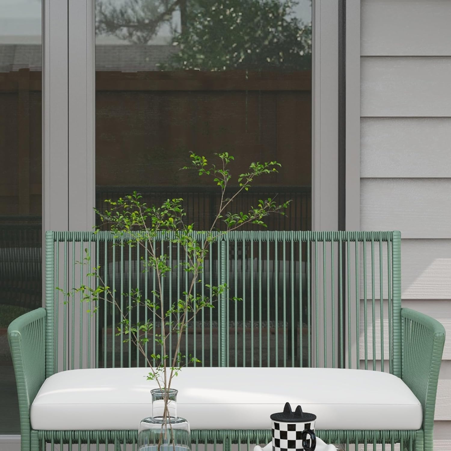 Outsunny - salon de jardin extérieur 4 pcs - métal, résine, coussins, vert, table basse verre