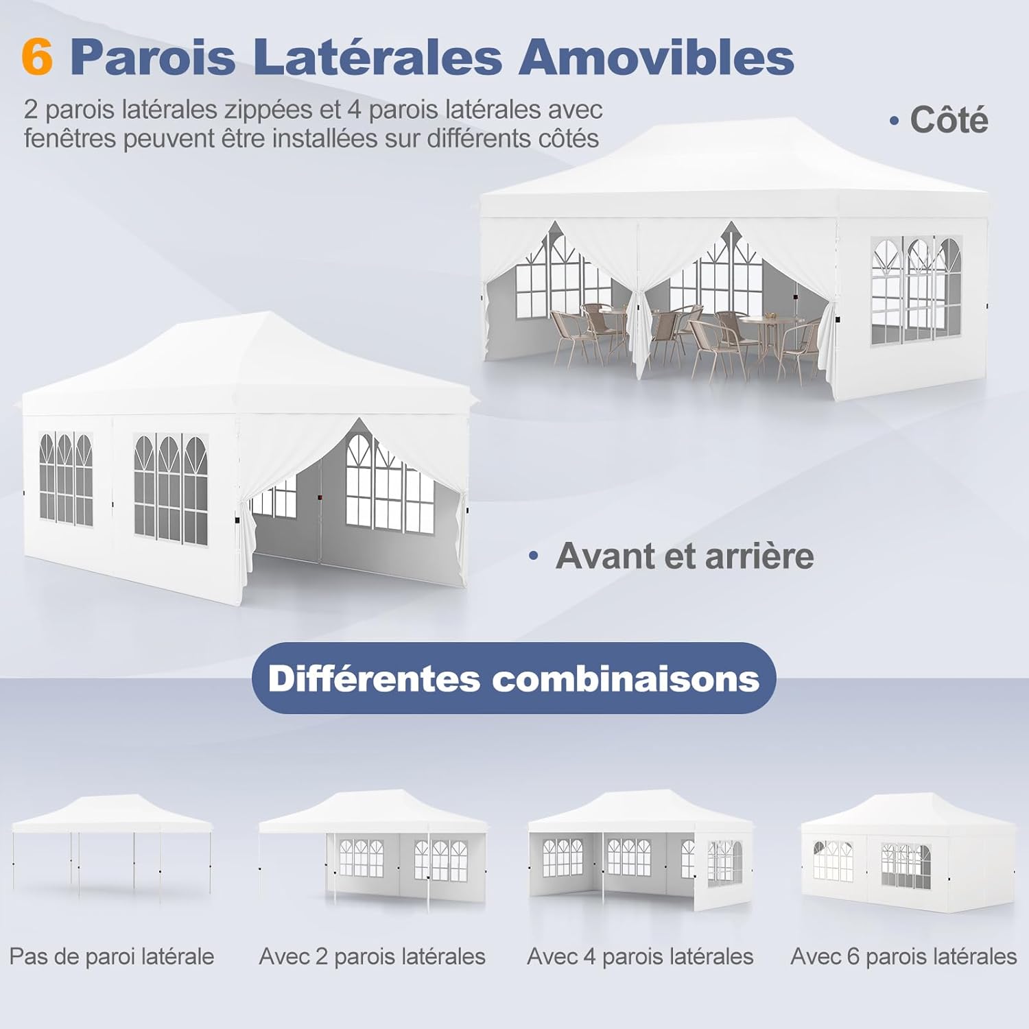 RELAX4LIFE - tonnelle pliante série 3x6 - 3x6 m - imperméable, 6 parois amovibles, hauteur réglable, portes zippées, ant