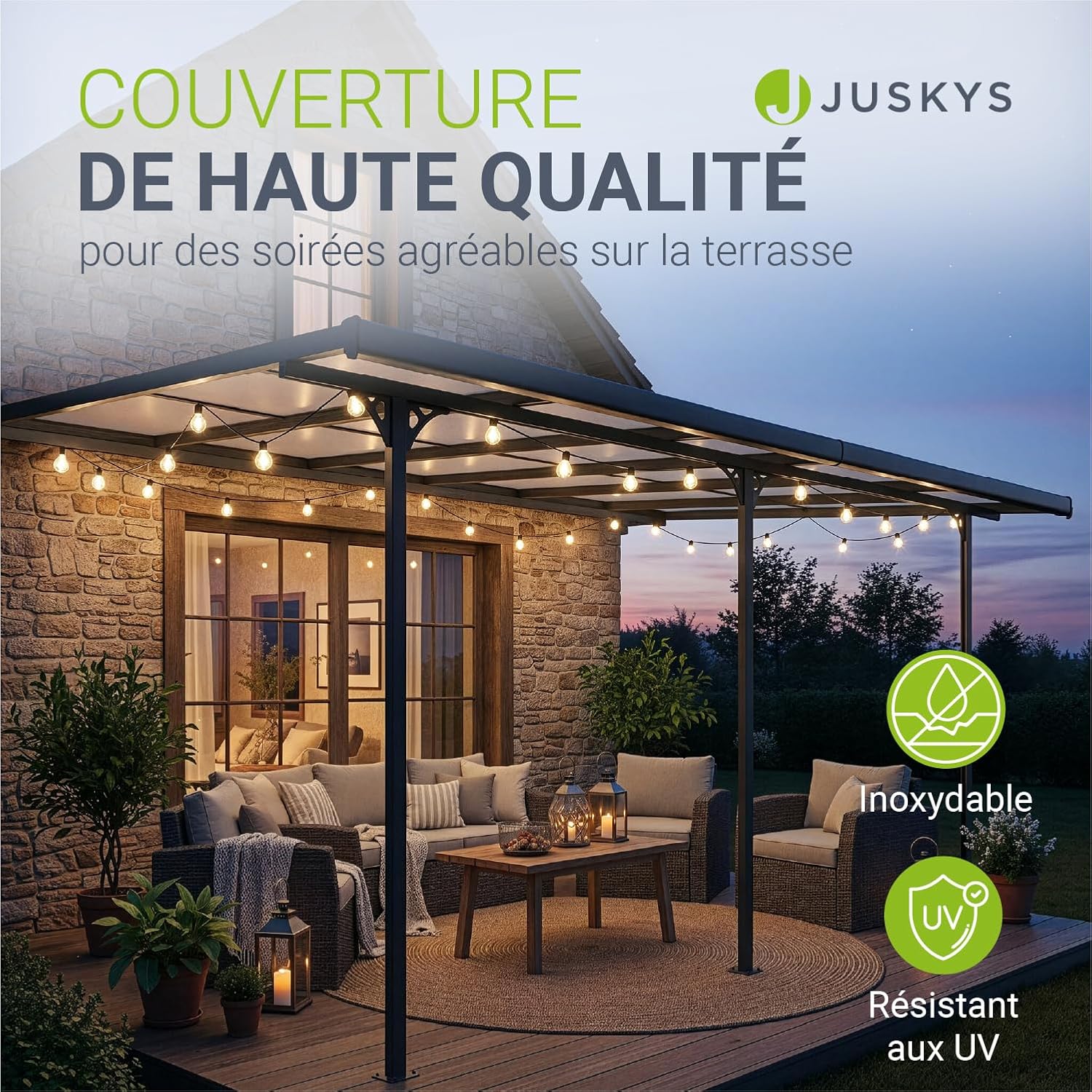 Juskys - Borneo 4x3m - Toit terrasse alu, plaques transparentes, mural, anthracite
