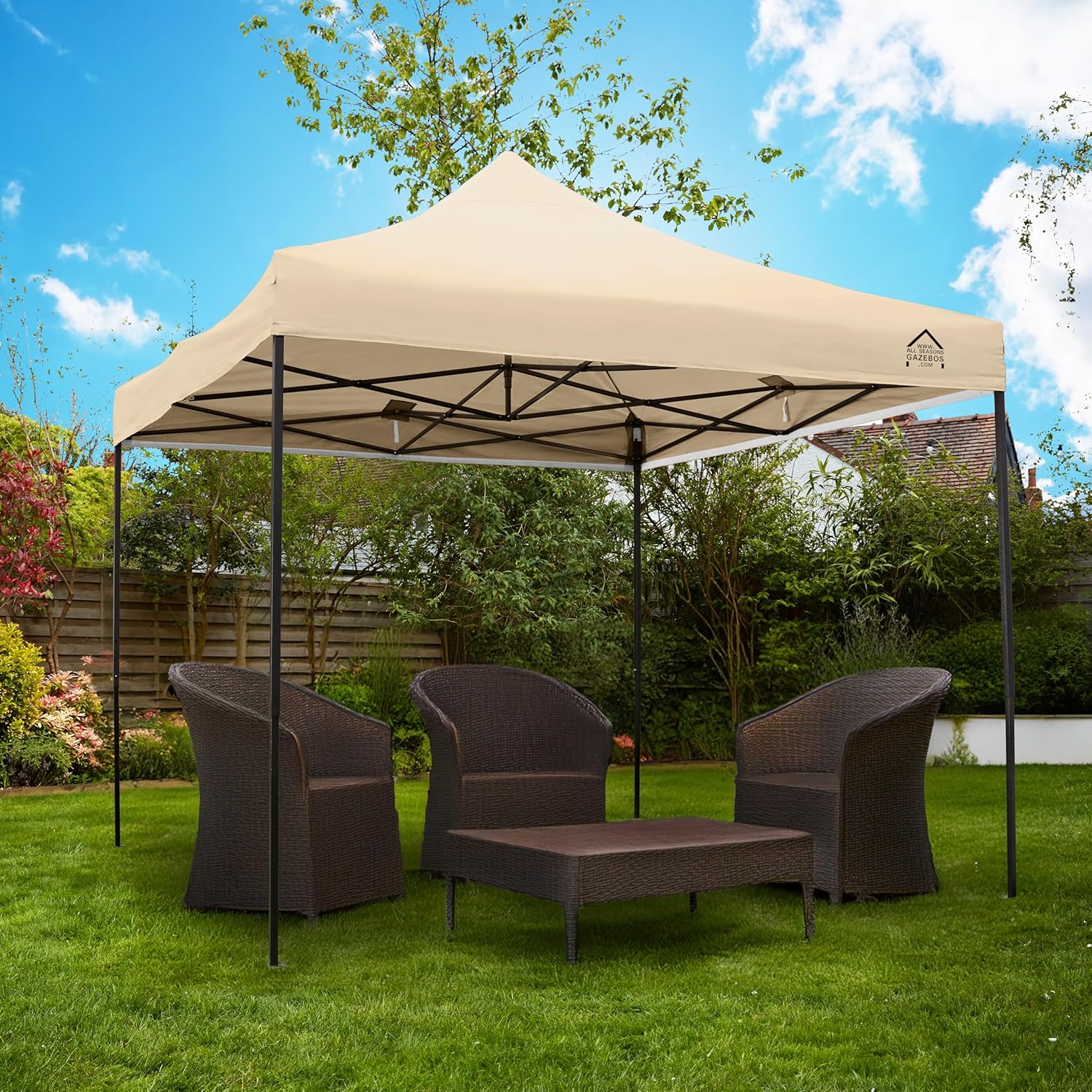 All Seasons Gazebos | Tonnelle Pliante 3x3m | Matériaux Robustes, Entièrement Étanches et de Haute Qualité (Beige)