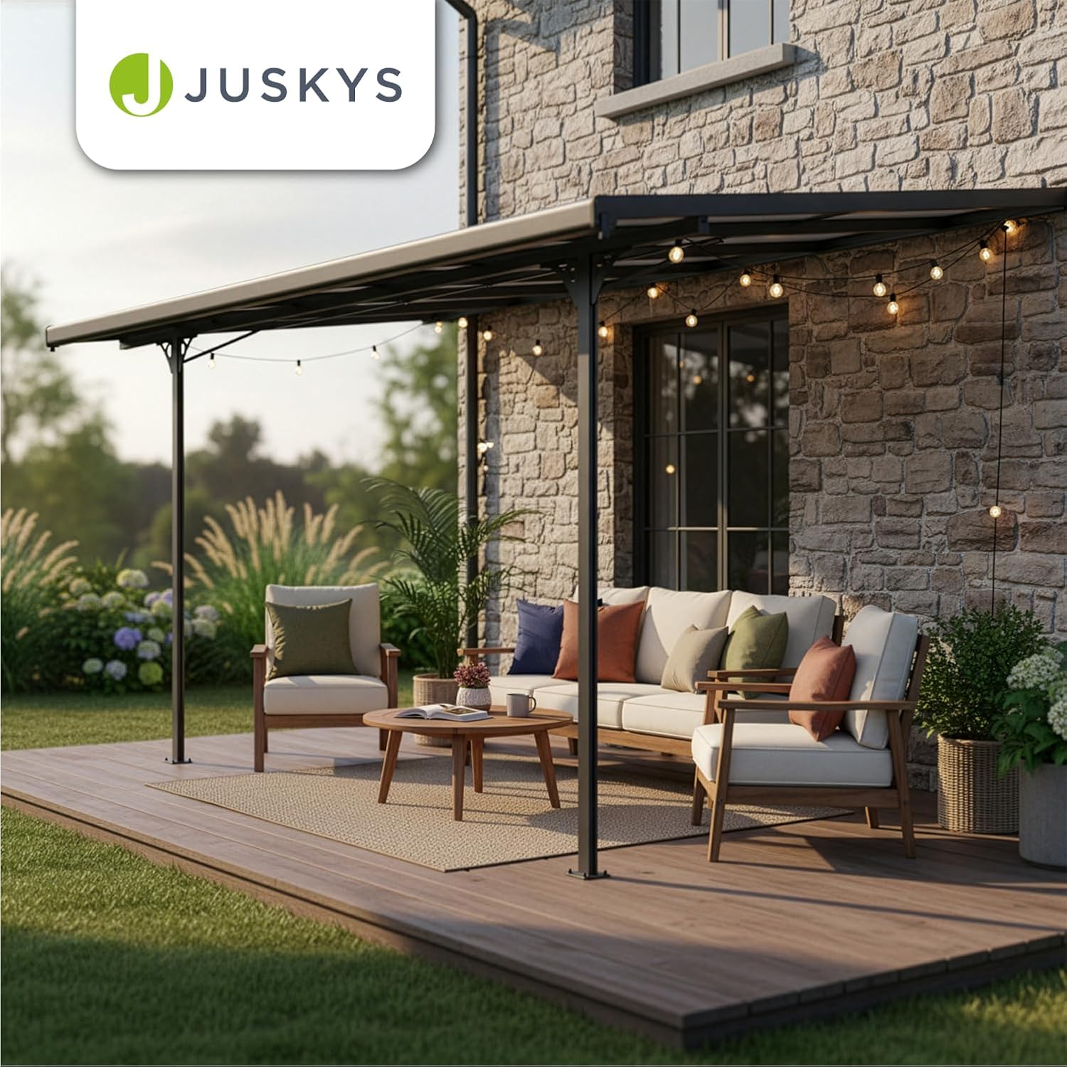 Juskys - Borneo - 3x3 m - Toit terrasse alu, plaques transparentes