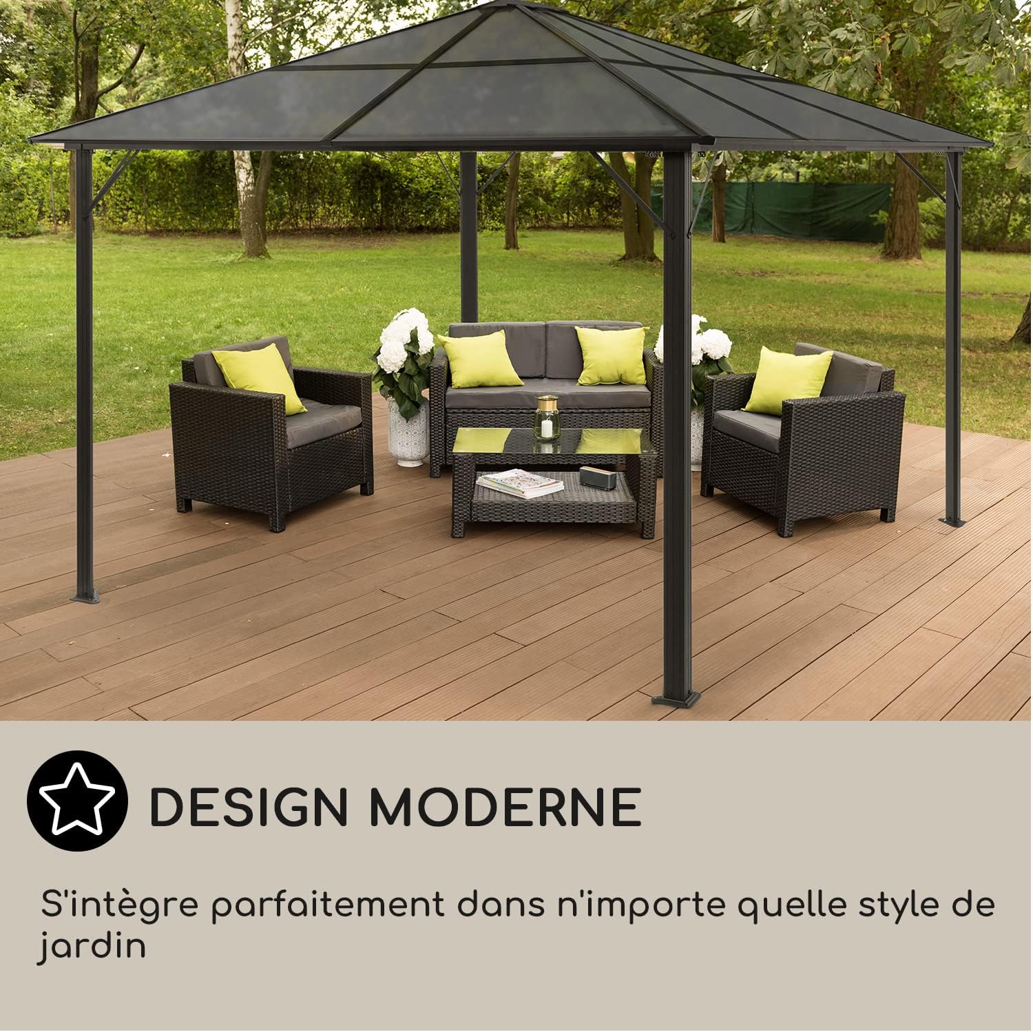 Blumfeldt - Pergola série polycarbonate - 3x4m - toit anti-UV, LED, rideau