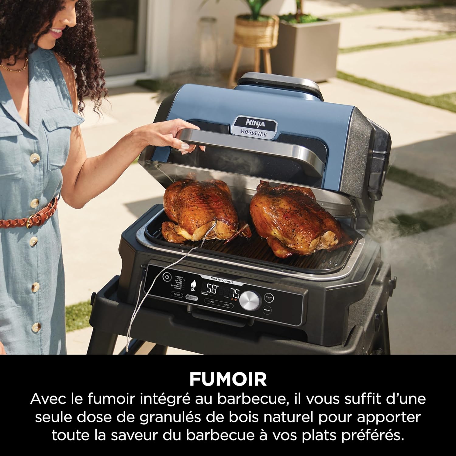 Ninja - Woodfire Pro Connect XL - Barbecue électrique 7-en-1, contrôle via appli, 2 sondes, housse, accessoires - OG901E