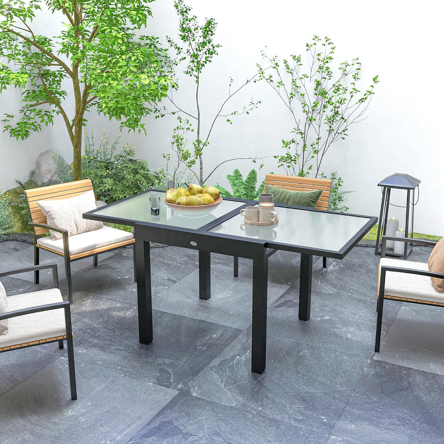 Outsunny - table extensible de jardin - 160x80x75 cm - verre trempé, aluminium gris