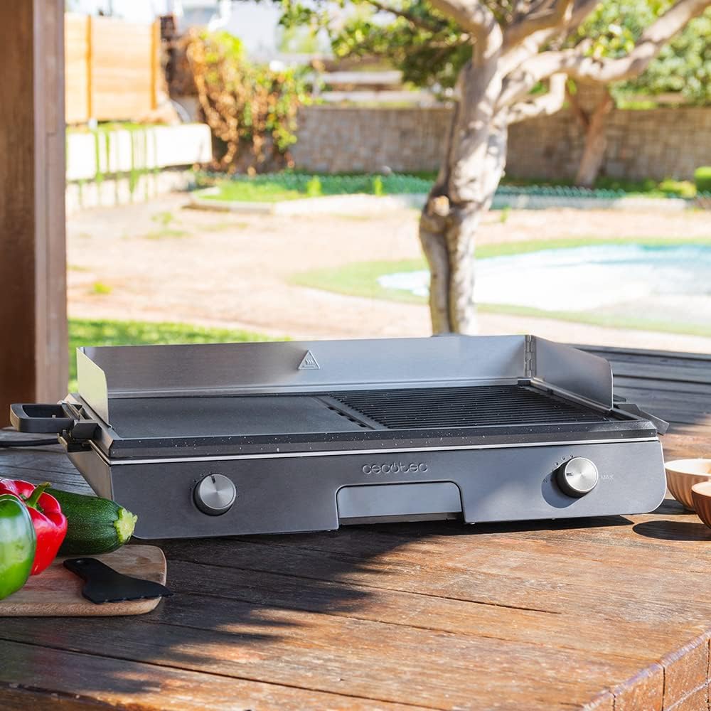Cecotec - PerfectRoast 3000 - barbecue inox - 3000W, surface mixte, Rockstone antiadhésif, thermostat, bac graisse 03182