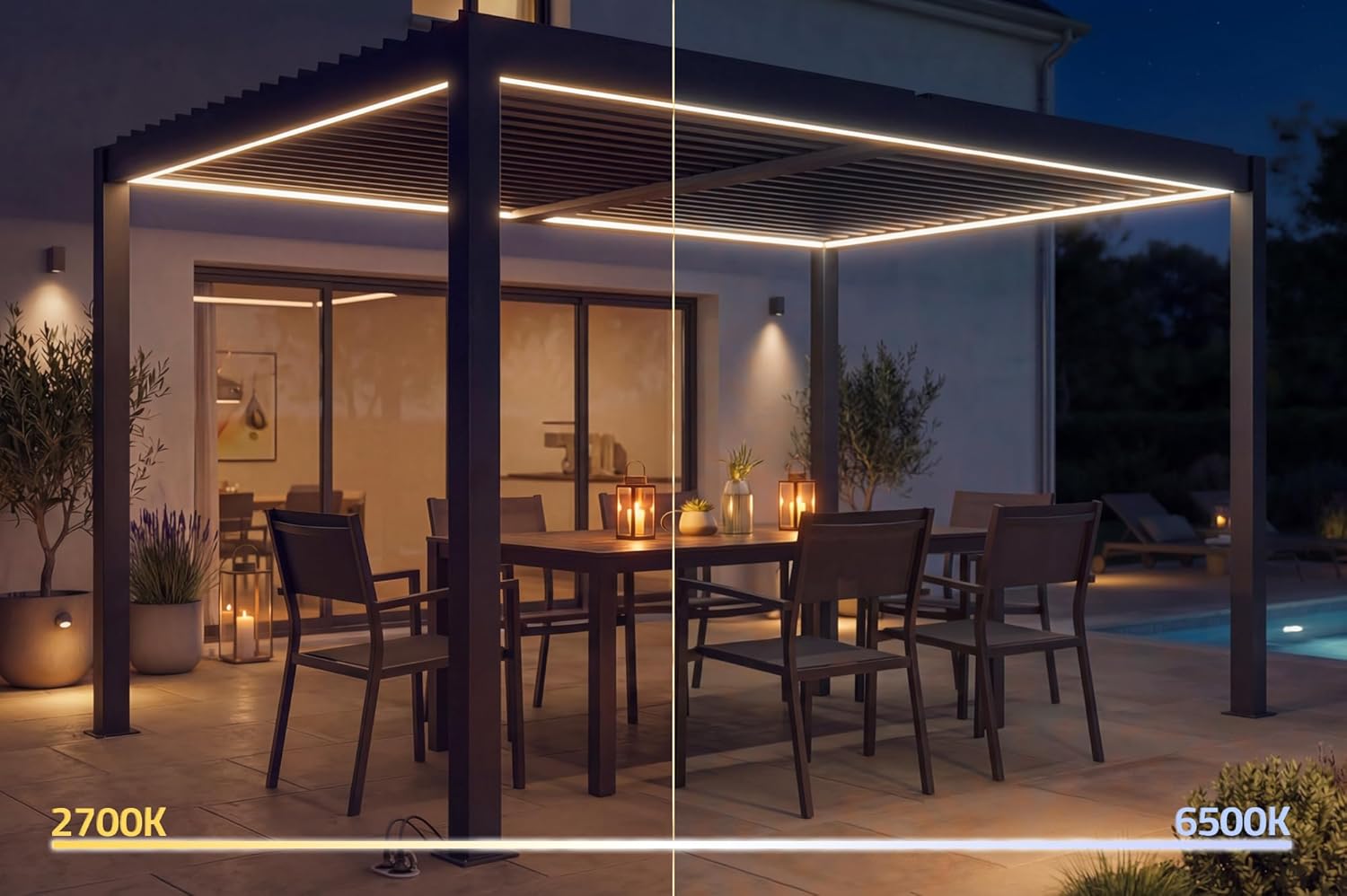 Cazeboo - Pergola bioclimatique motorisée série Agosta - 4x3m - LED, aluminium gris, H 250cm