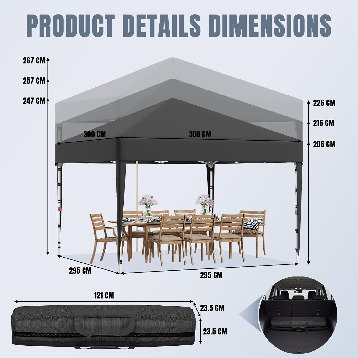 JUMMICO - Tonnelle pliante série jardin - 3x3m - montage rapide, réglable, imperméable