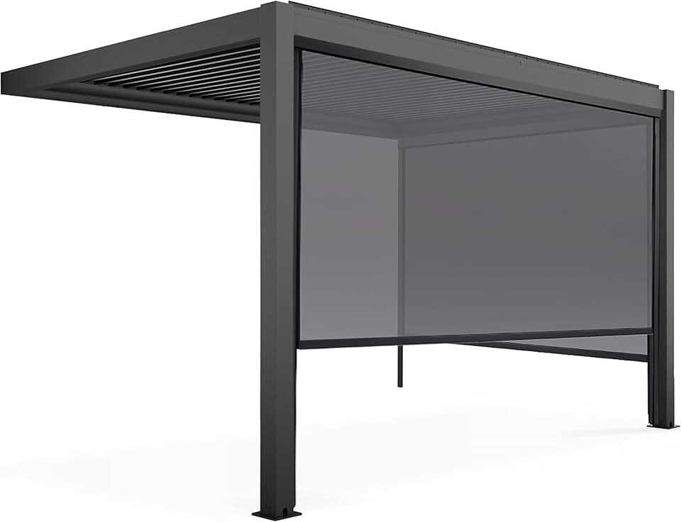 Oviala - Pergola bioclimatique adossée série Grise - 3x4m - avec 2 stores
