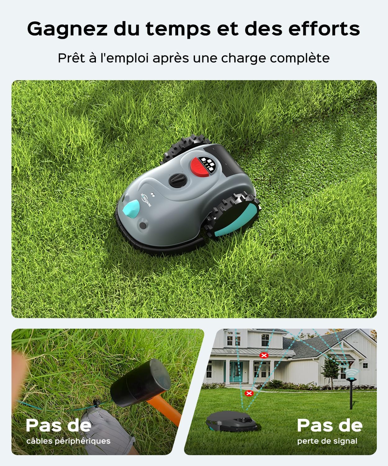 YARDCARE - robot tondeuse caméra 150㎡, batterie 4Ah spiral V100